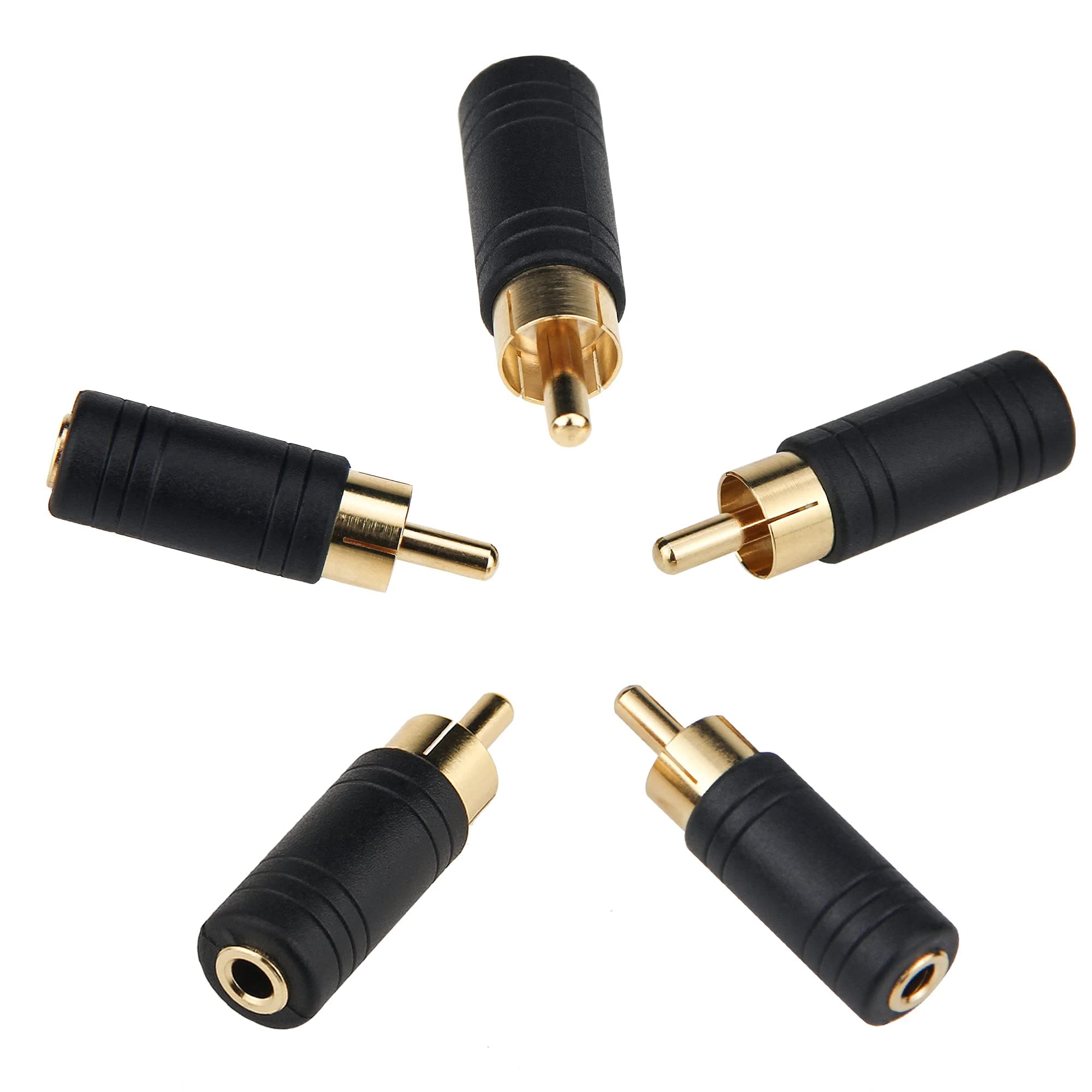 RCA Male to 3.5mm Female Adapter, 5 Pack RCA Plug to 1/8" Female Mono Jack Audio Connector Converter, Gold Plated UIInosoo for Receiver, Subwoofer, Speaker, Audio Equipment