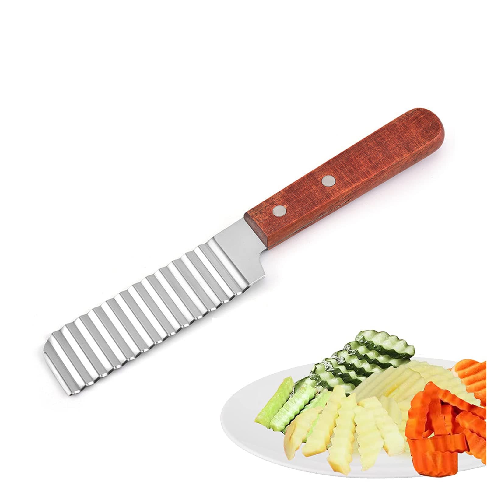 Crinkle Cutter Knife, Crinkle Cutter for Veggies and Potatoes, Stainless Steel French Fries Slicer Handheld Chipper Chopper Kitchen Wavy Blade Cutting Tool Carrot Fruit Knife