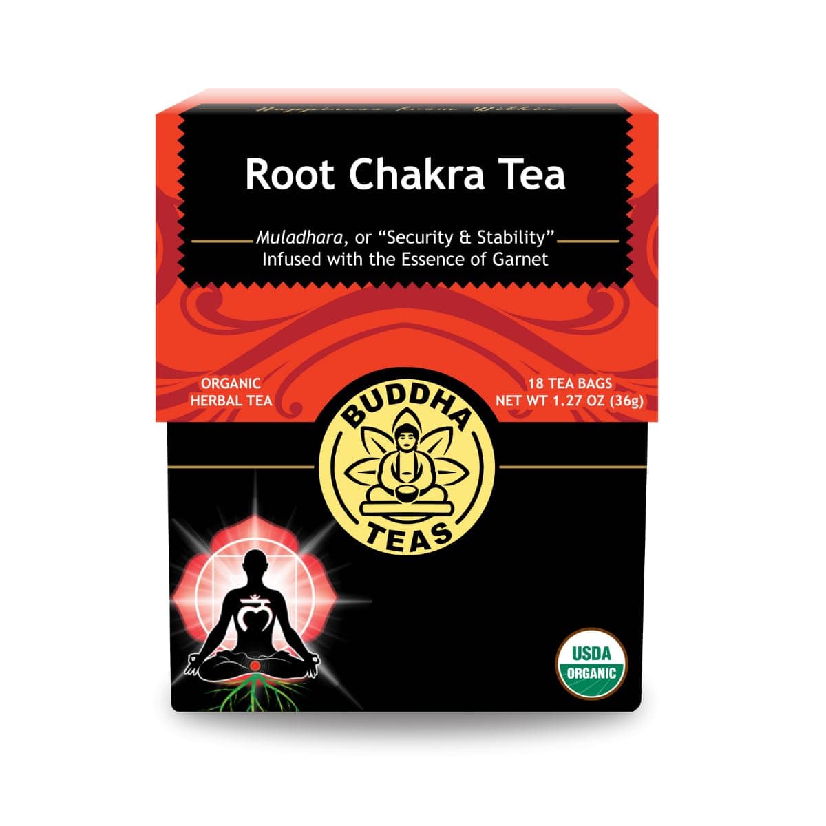 Buddha Teas Organic Root Chakra - Kosher, Caffeine Free, GMO-Free - 18 Bleach Free Bags