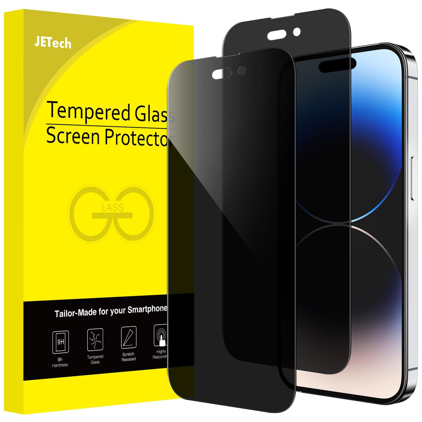 JETech Privacy Full Coverage Screen Protector for iPhone 14 Pro Max 6.7-Inch, Anti-Spy Tempered Glass Film, Edge to Edge Protection Case-Friendly, 2-Pack