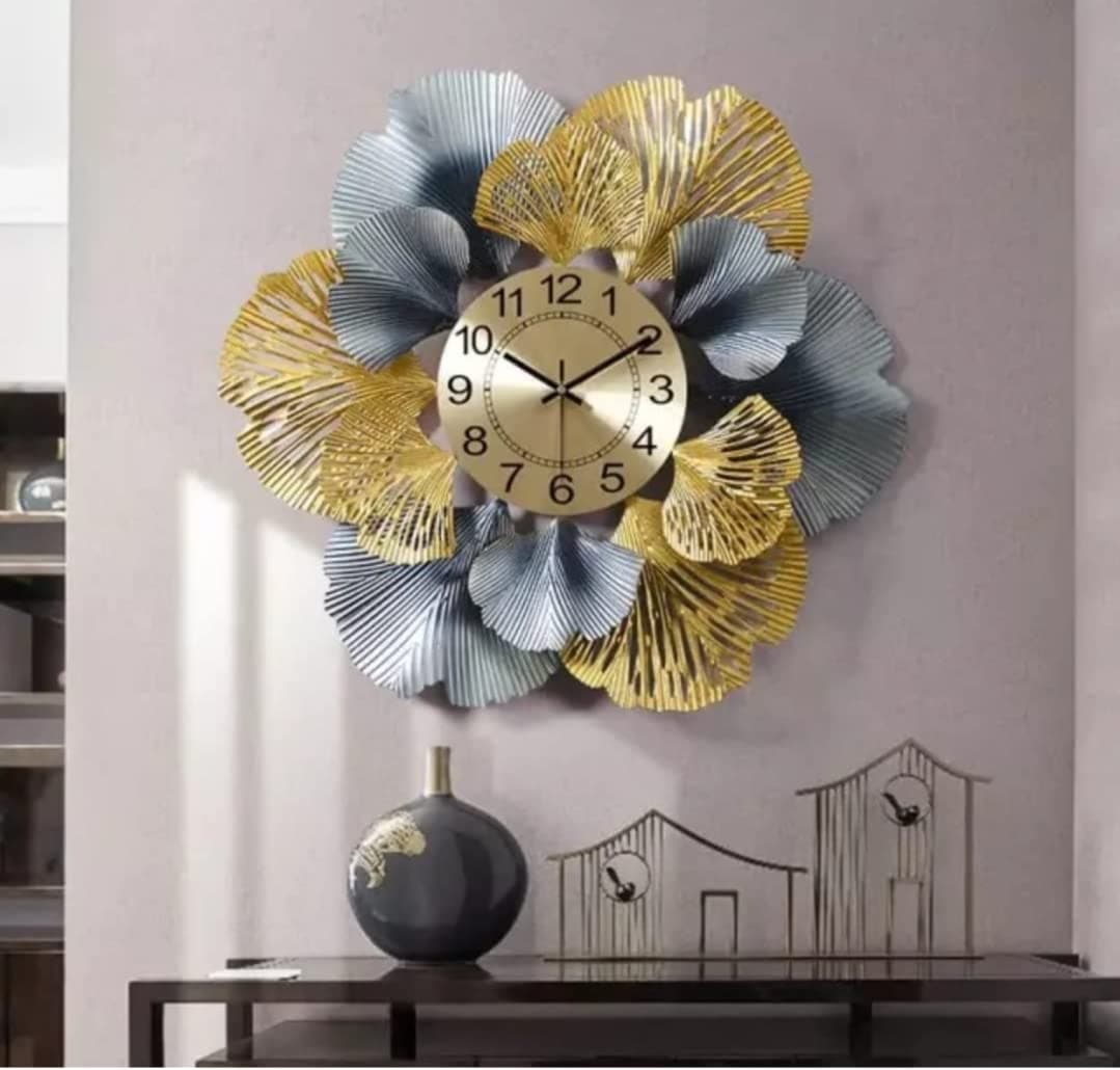 Artistry Decors Beautiful Floral Leaf Pattern Metal Decorative Iron Metal Hanging Wall Art Wall Clock Decor Living Room 24'' 60 x 60 Gold