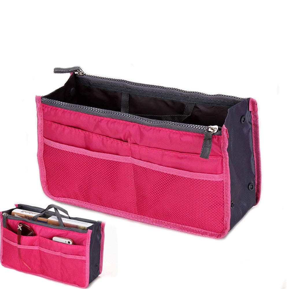 YUEMING Handbag Organizer,Multi-function Ladies Insert Expandable Liner Bag Pouch Zipper Closure Tote Organiser Cosmetic Travel Tidy Bag with Handle