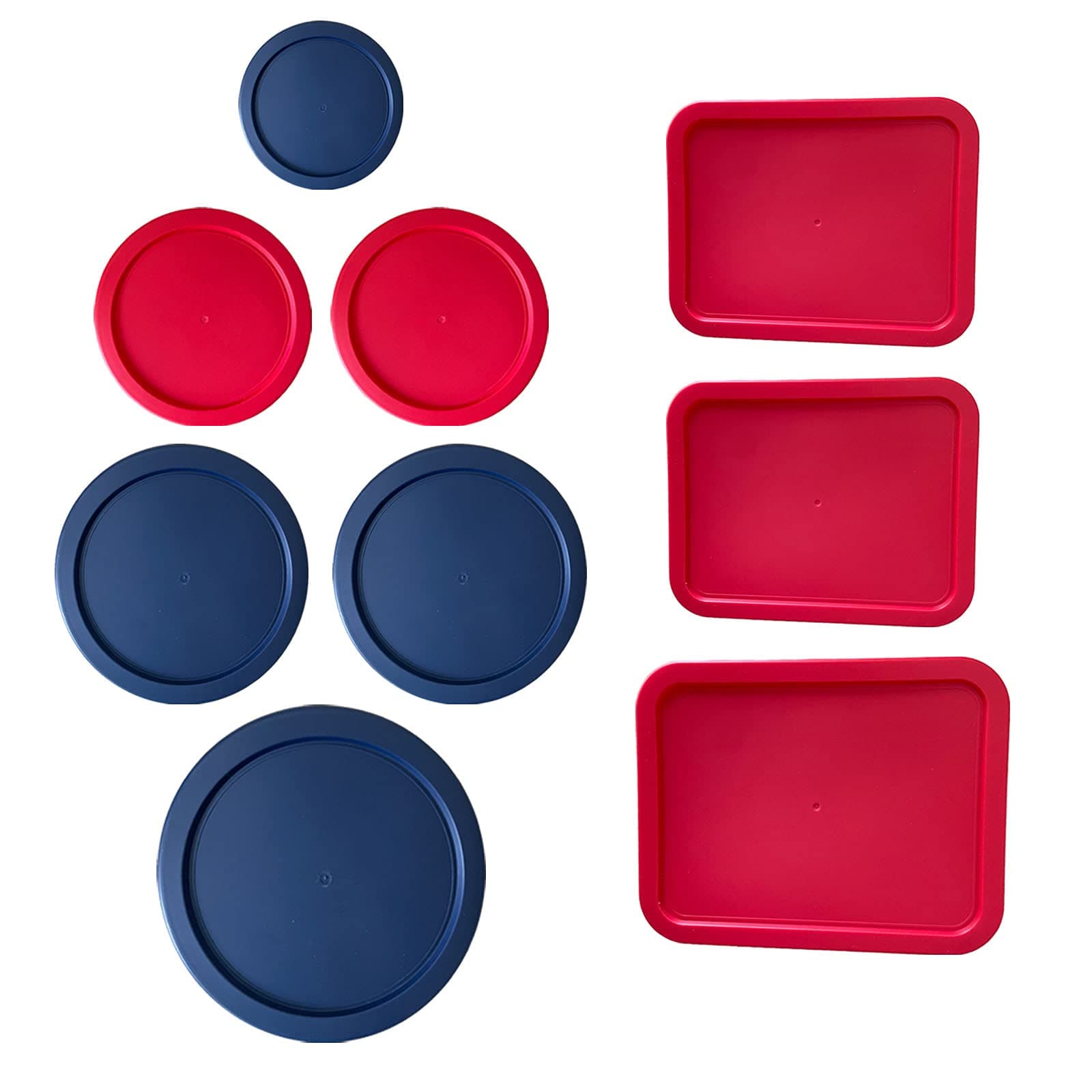 MRX Solutions Pyrex Lids (11pc) - Blue & Red, Round & Rectangle, Snap-On, Polypropylene, Microwave & Dishwasher Safe, Food Storage Lids