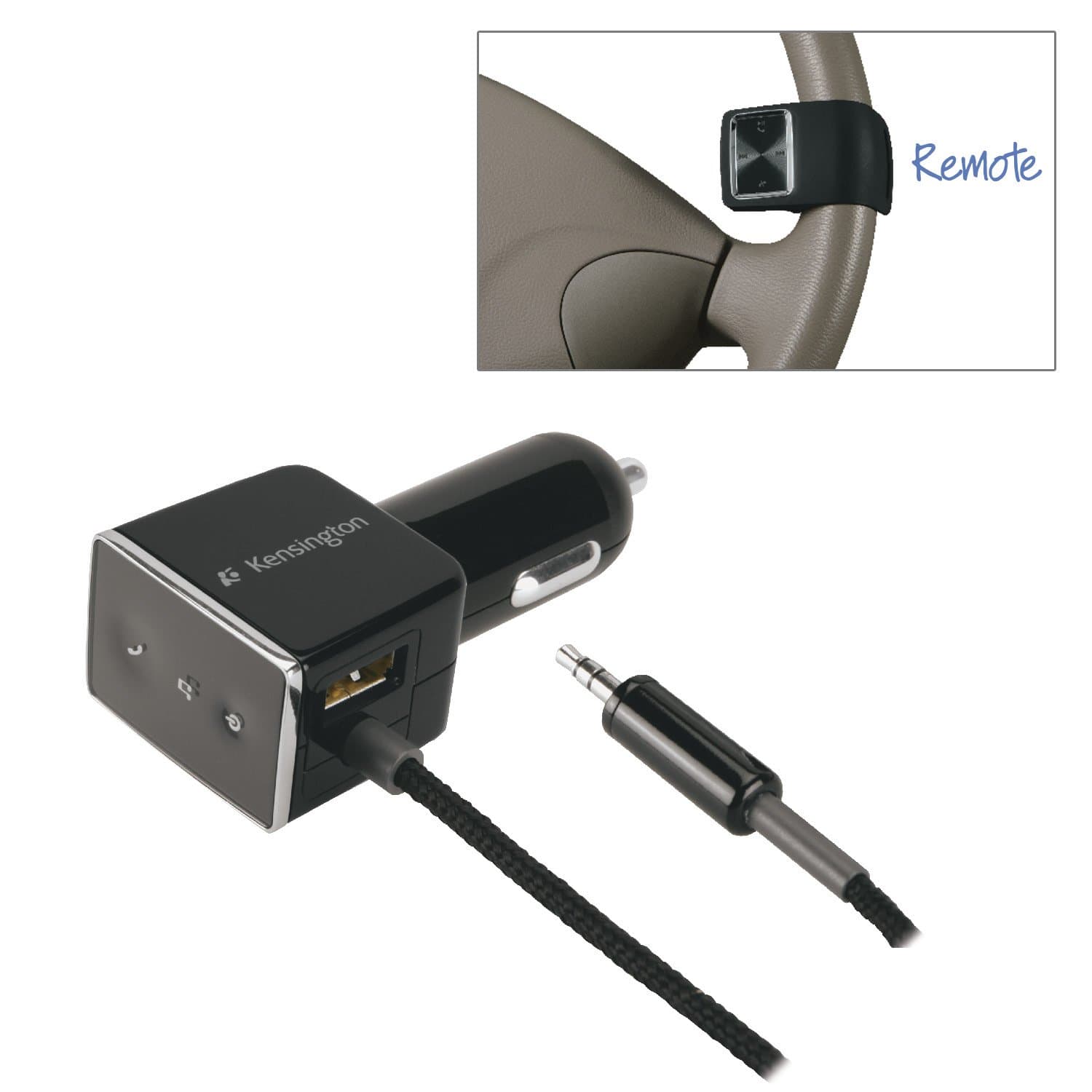 Kensington 33428EU LiquidAUX Wireless Hands-Free and Audio Streaming Bluetooth Car Kit For Smartphones - with Noise Cancelling Microphone, Remote Control and In-Built USB Charging Port