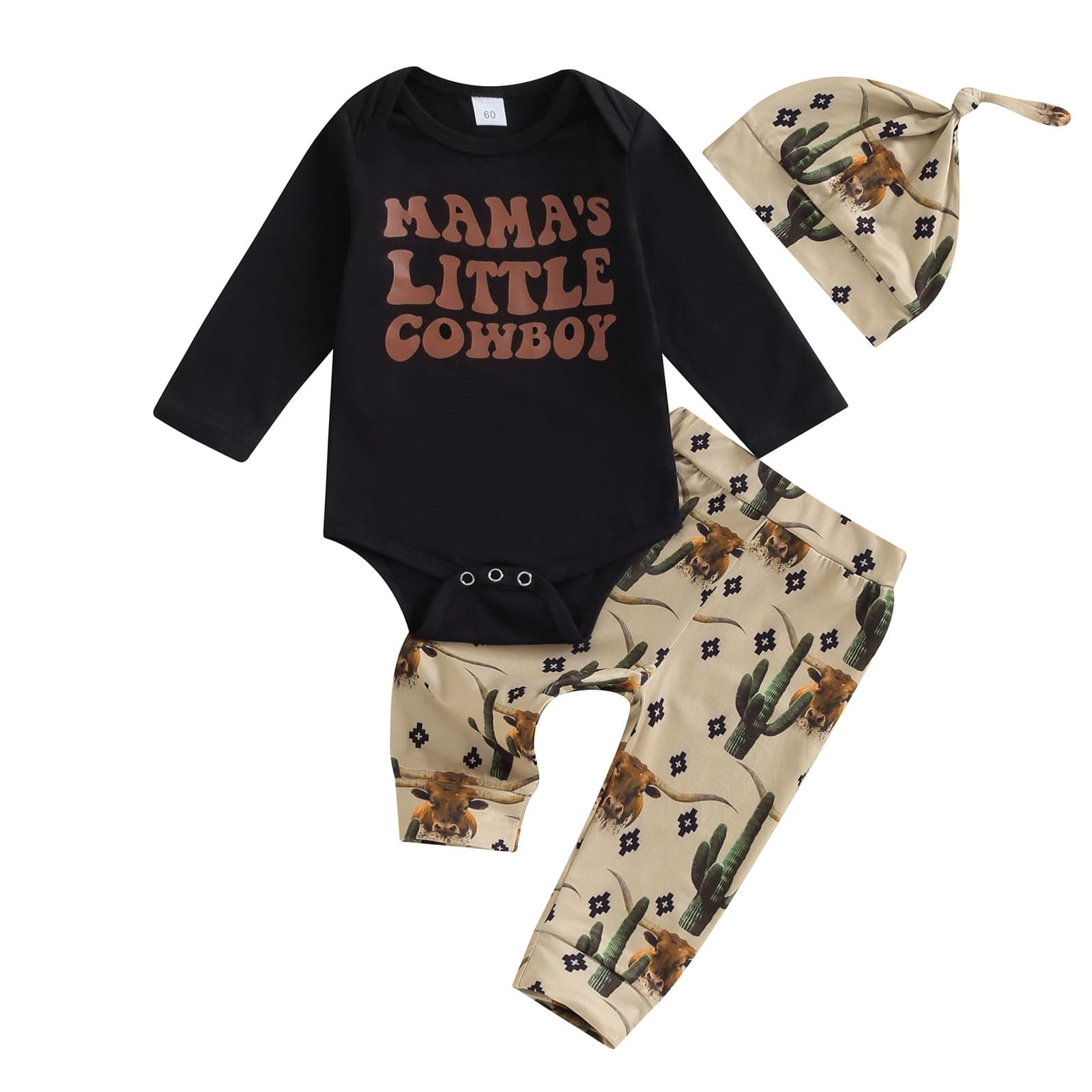 GaonoWestern Newborn Baby Boy Outfits Cowboy Long Sleeve Rompers Long Pants Hat Set Infant Coming Home Clothes