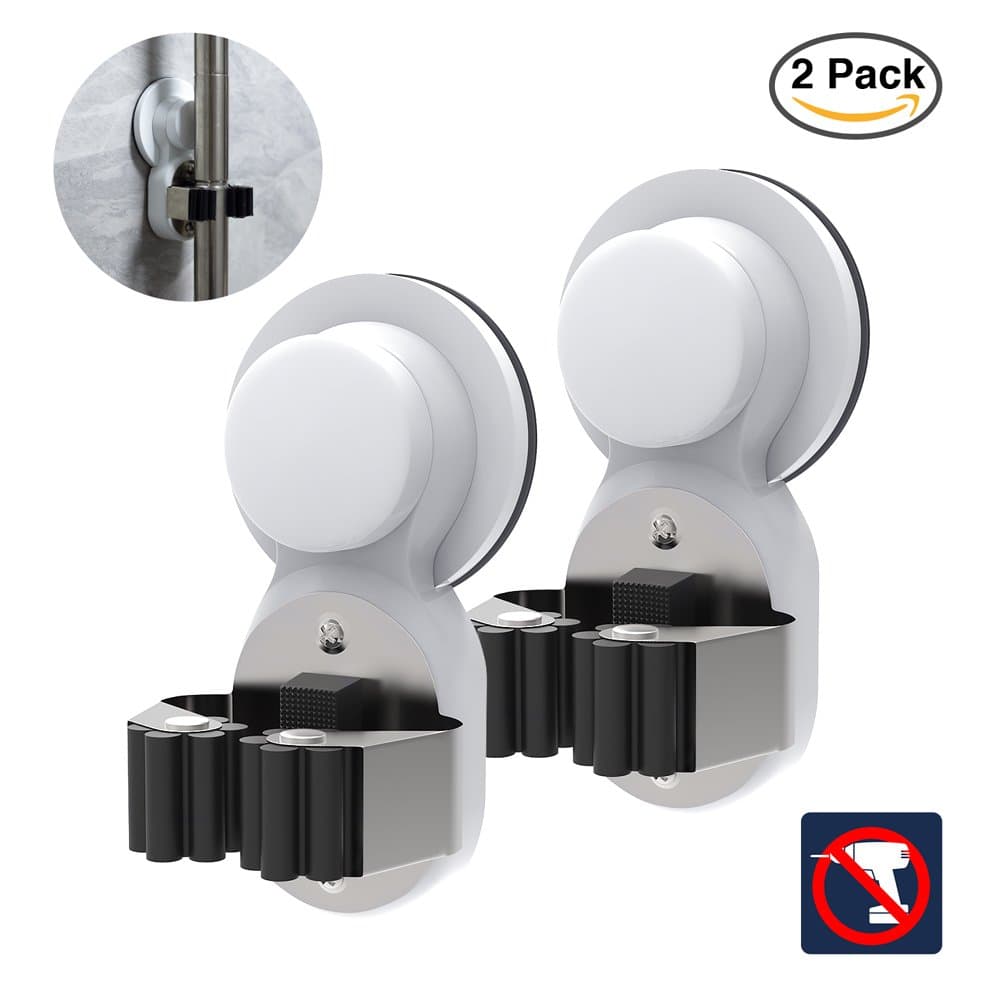 Suction Cup Mop and Broom Holder Organizer, Broom Organizer, Broom Mop Holder Rack Wall Mounted, Broom Mop Gripper Wall Mount, Self Adhesive No Drilling Required Broom Mop Rack (2 Pack)