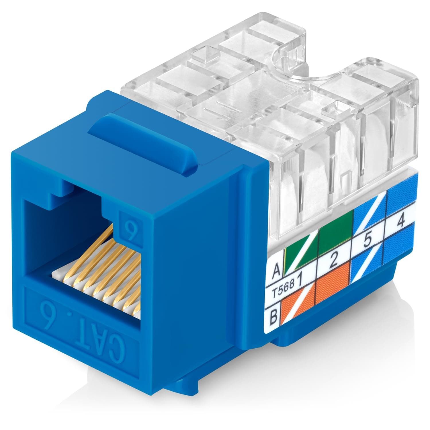 Everest 90° Angled RJ45 Cat6 Keystone Jacks 10-Pack in Blue - Slim Profile Female RJ45 Connectors - Cat 6 Keystone Jack - Compatible with 90° Angled Speed Termination Tool - easyJACK (B094WB91H3)