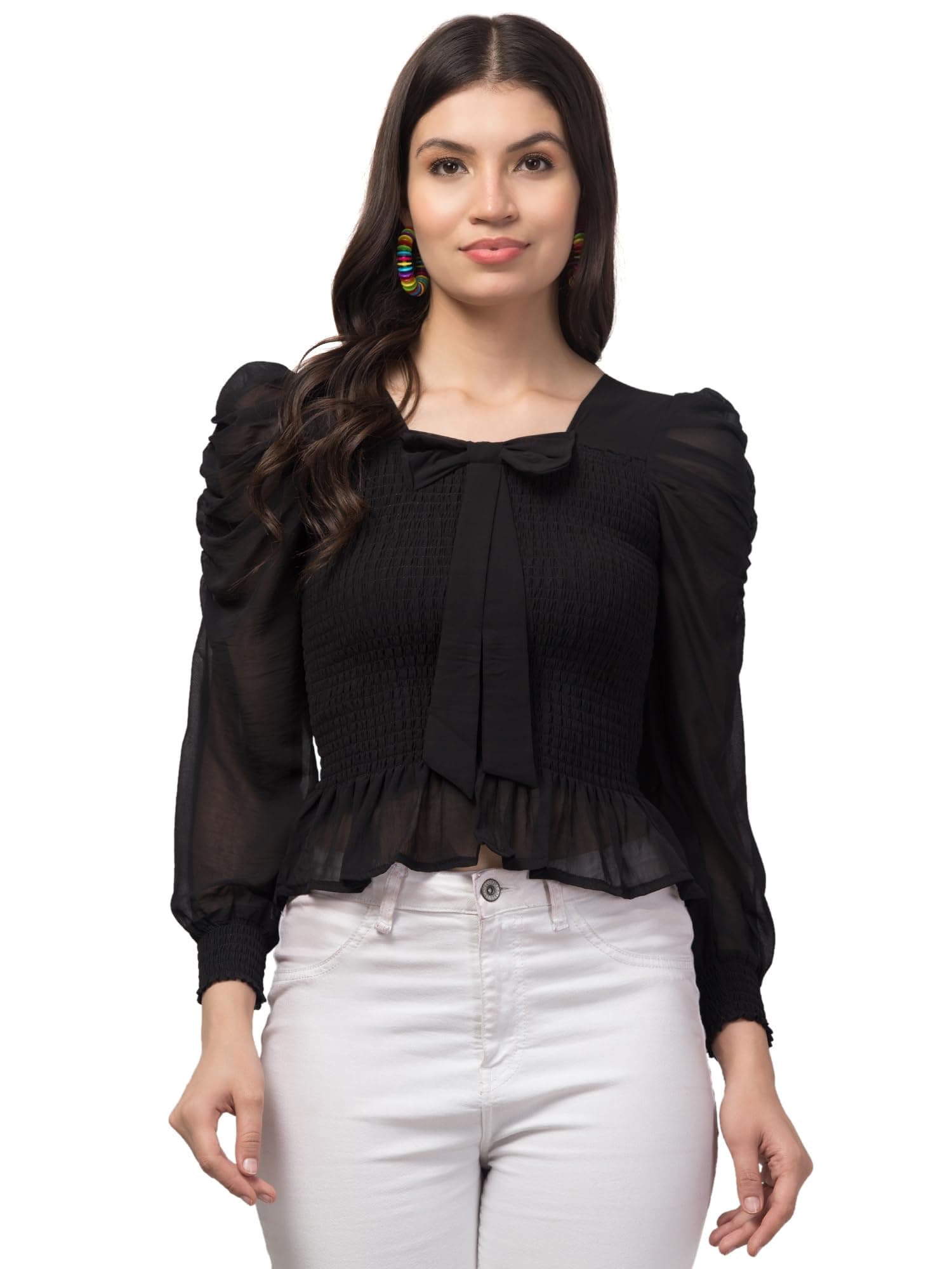 My SwagWomen's Solid Puff Sleeves Casual Stylish Smoking Regular top