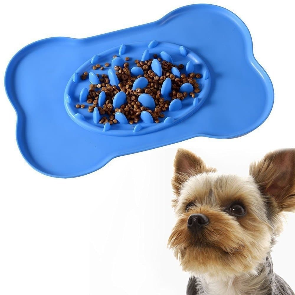 Lauva Slow Eating Dog Bowl, Silicone Large Dog Feeding Mats Non Slip Interactive Slow Feeder Foraging Bowl Anti Choking Anti Gobble Anti Gulp for Puppy Dog Cat Pets Bone Shaped