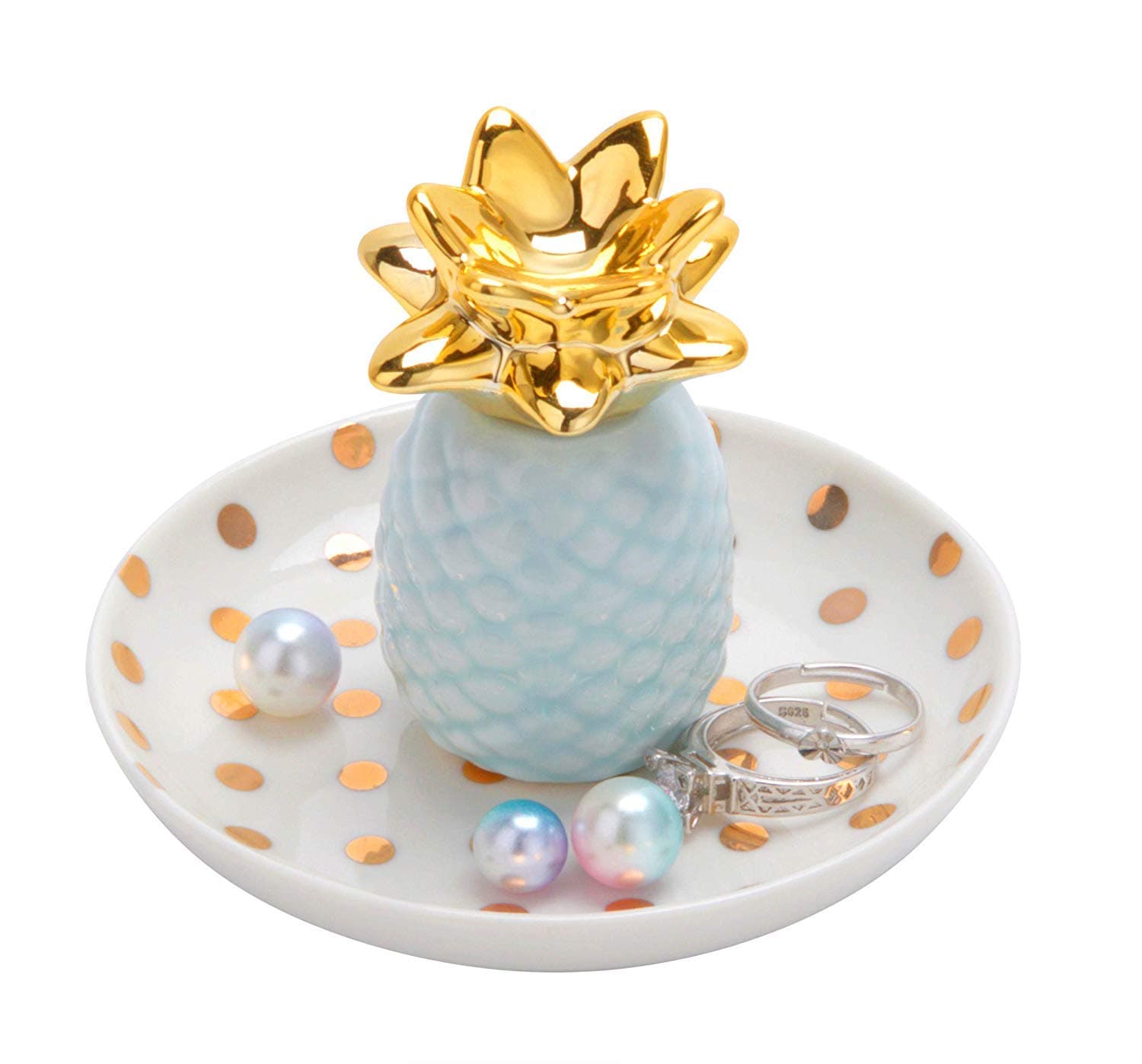 Jojuno Ananas Ceramic Ring Holder Decor Jewelry Dish Organizer, Jewelry Tray, Blue Pineapple Jewelry Plate