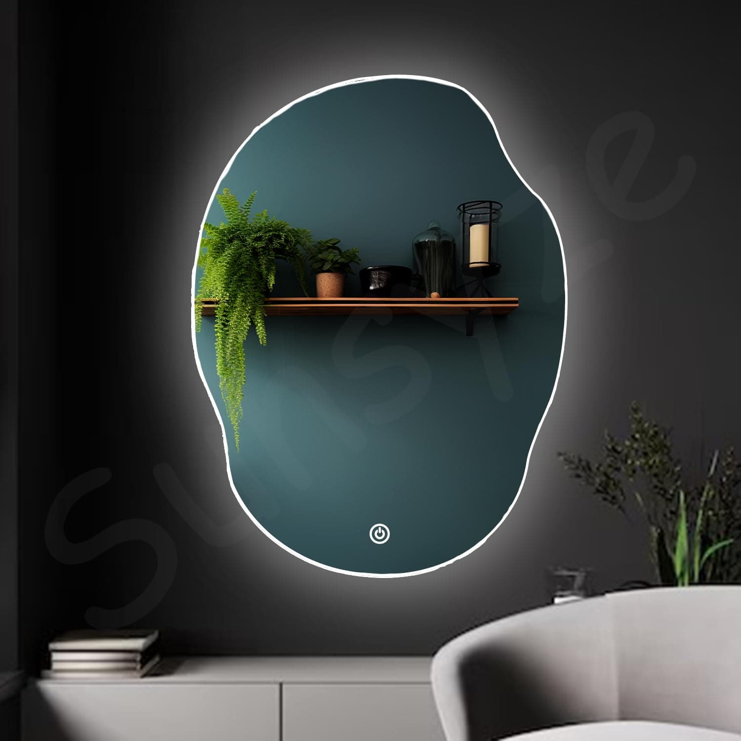 Unframed Bath Mirror With Led Lights, Washbasin And Office, 18X24 INCH Wall Mounted Elliptical Basins Mirror For Vanity/3 Color Light (Warm, White & Natural Light) Brightness Adjustable