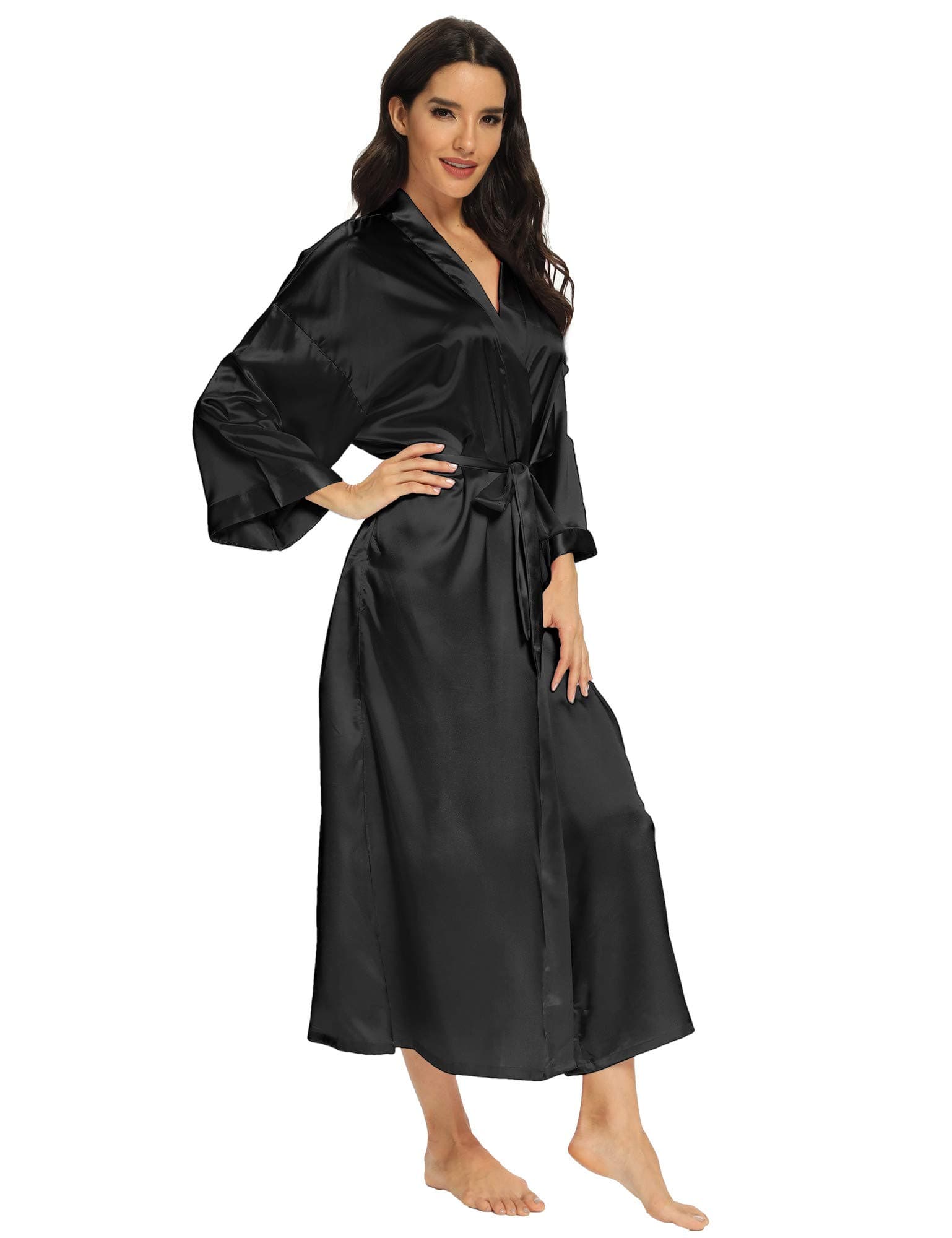 Women's Long Silk Robes Lightweight Long Satin Robes Full Length Sleepwear Dressing Gown