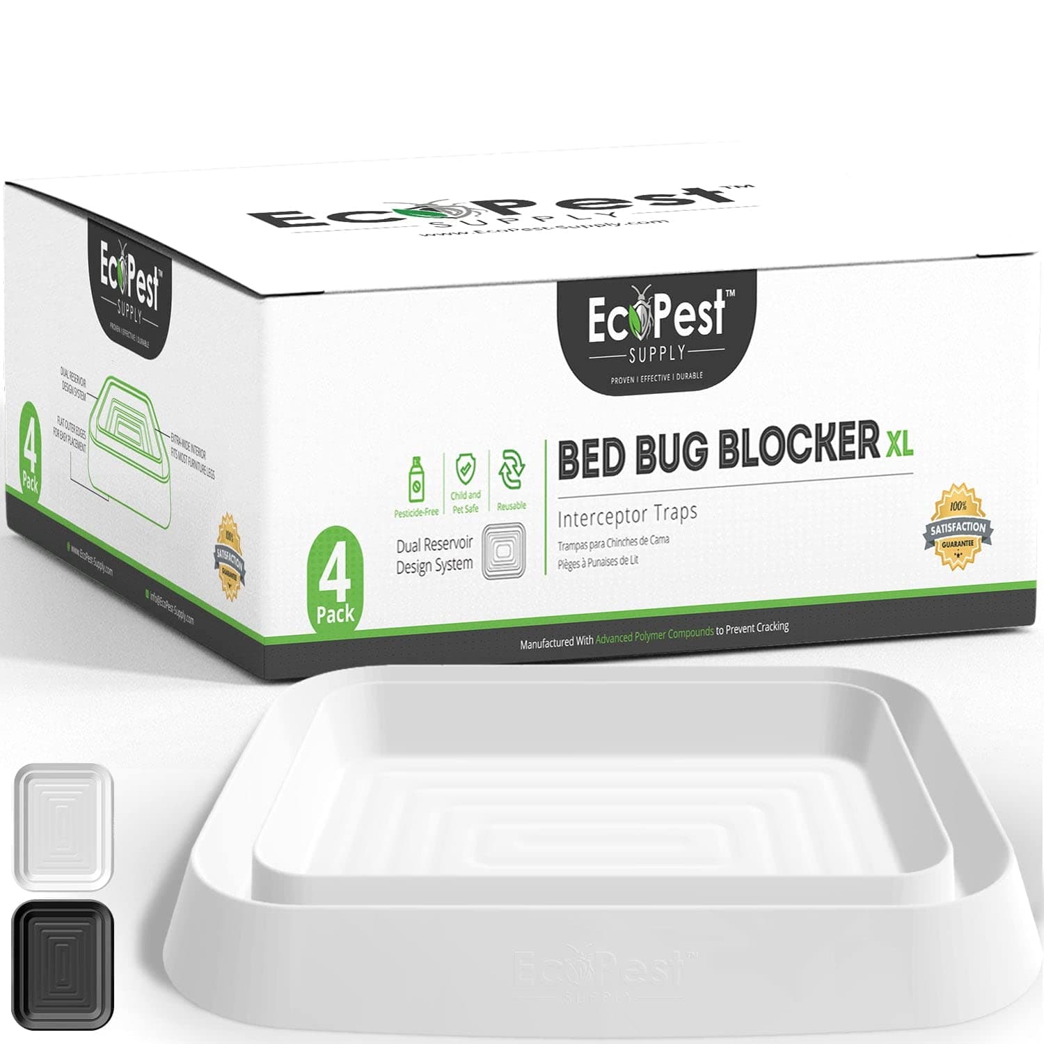 ECOPEST Bed Bug Interceptors – 4 Pack | Bed Bug Blocker (XL) Interceptor Traps (White)