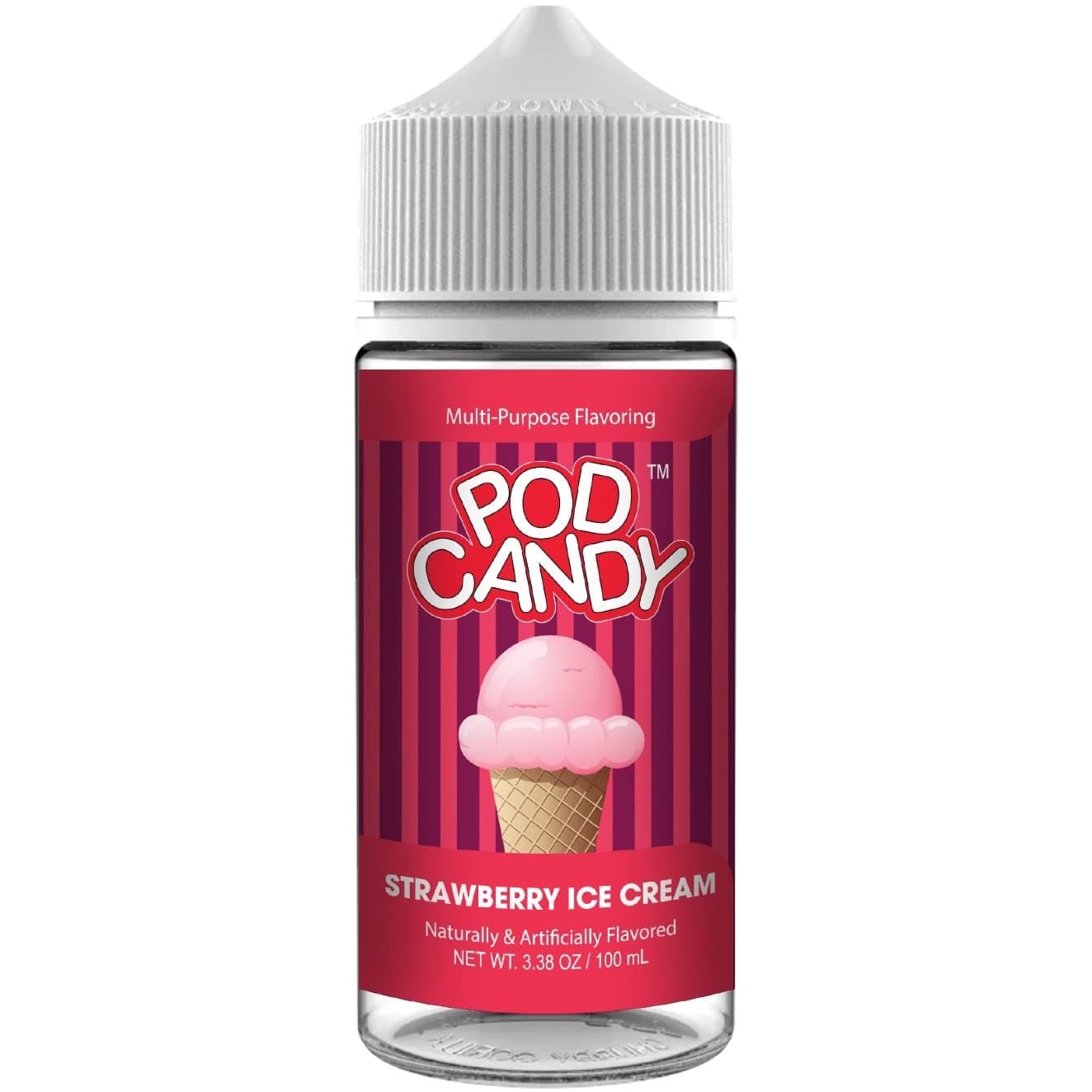 50ml Liquid Juice, Strawberry Ice Cream, Powered by Pod Candy, Short Fill Bottles Ready for Use, Make Your Own Juice