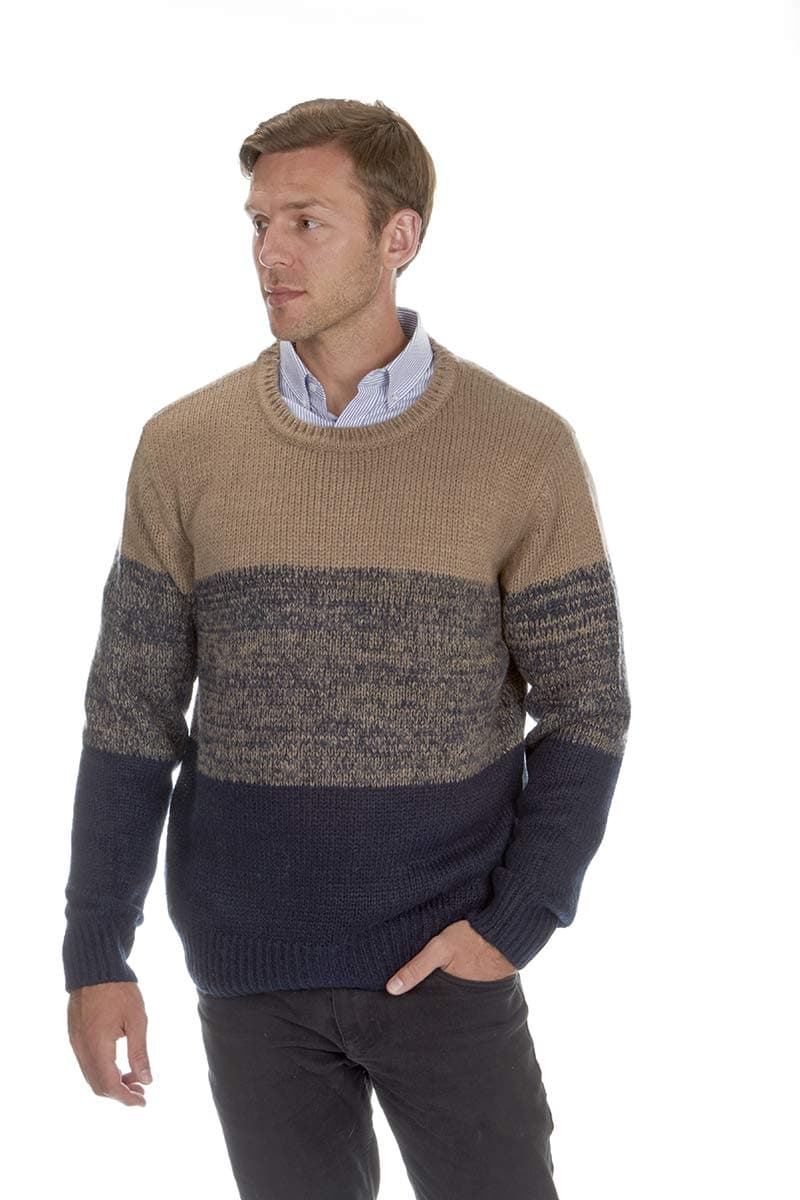 Urban Revival Mens Tri-Marl Sweater Jumper Crew Neck Knitwear Winter Warm Thick NavyStone L