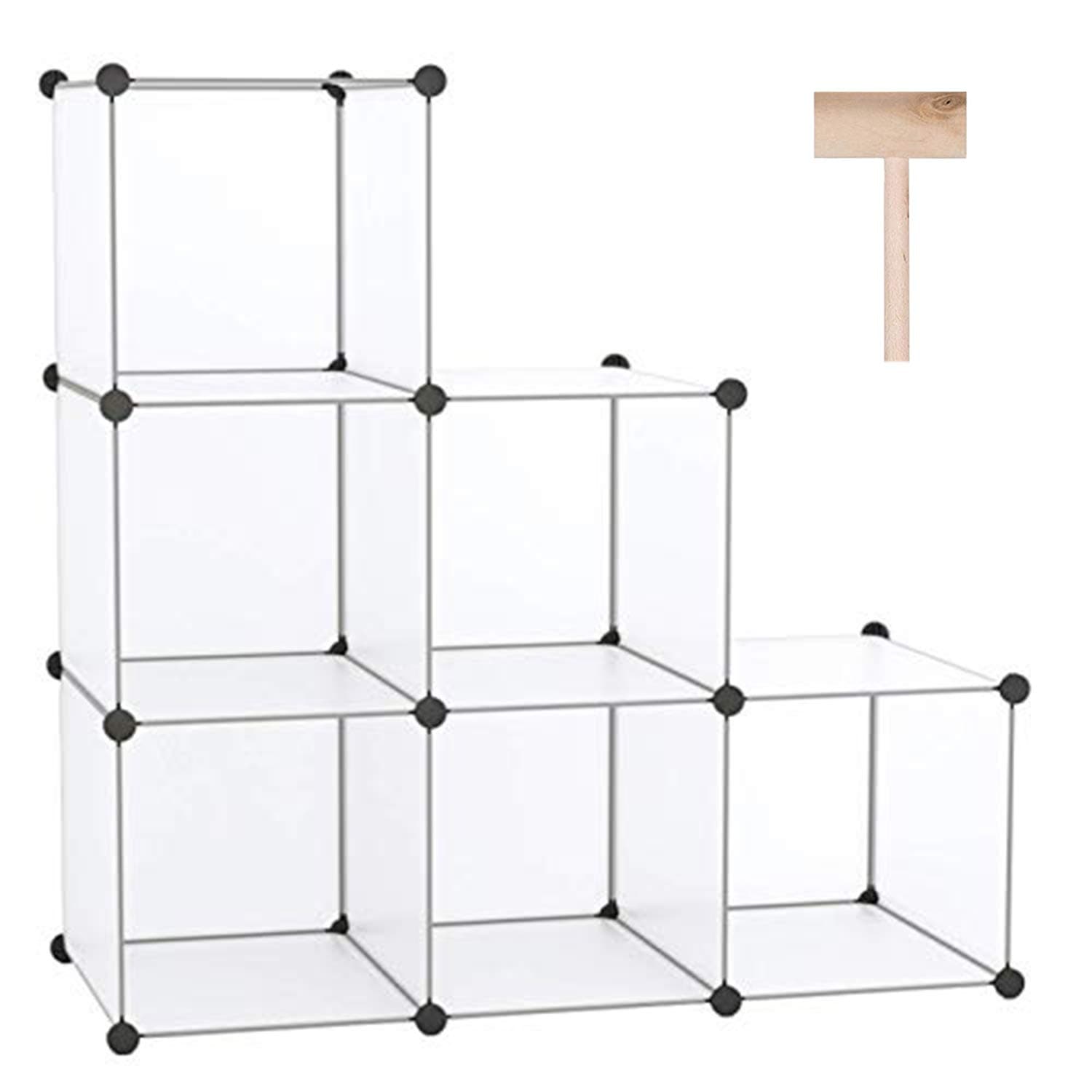 Cube Storage Organizer, 6-Cube Shelves Units, Closet Cabinet, DIY Plastic Modular Book Shelf, Ideal for Bedroom, Living Room, Office, 36.6" L x 12.4" W x 36.6" H Translucent White SBTM3506A