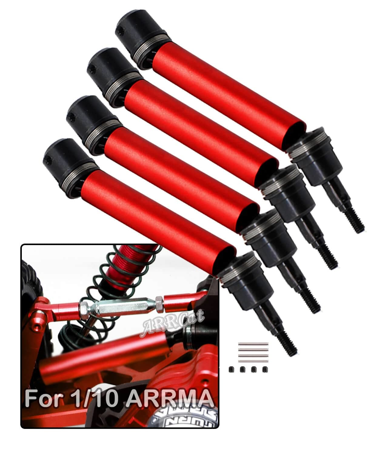 CVD Drive Shaft for 1/10 Arrma Big Rock 4X4 3S Arrma Granite 4X4 Arrma Senton 4X4 Arrma Vorteks 4X4 Arrma Typhon 4X4,ARRCat 4PCS Front Rear Metal RC Upgrades Part Hop-up,Red,Replace AR310864,AR310780
