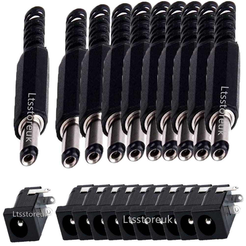 LsgoodcareLtsstoreuk 40Pcs 2.5MM x 5.5MM DC Power Barrel Plug Male Jack Socket/Female Panel Mount DC Connector Kit DIY Adapter Connector with Waterproof Caps