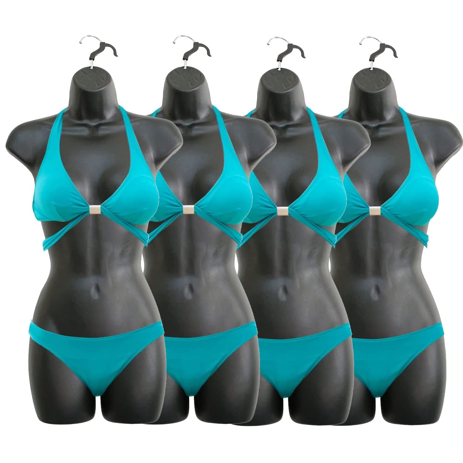 DisplayTown Black Female Mannequin Hip Long Hollow Back Body Torso Dress Form & Hanging Hook, S-M Sizes (4 Pack)
