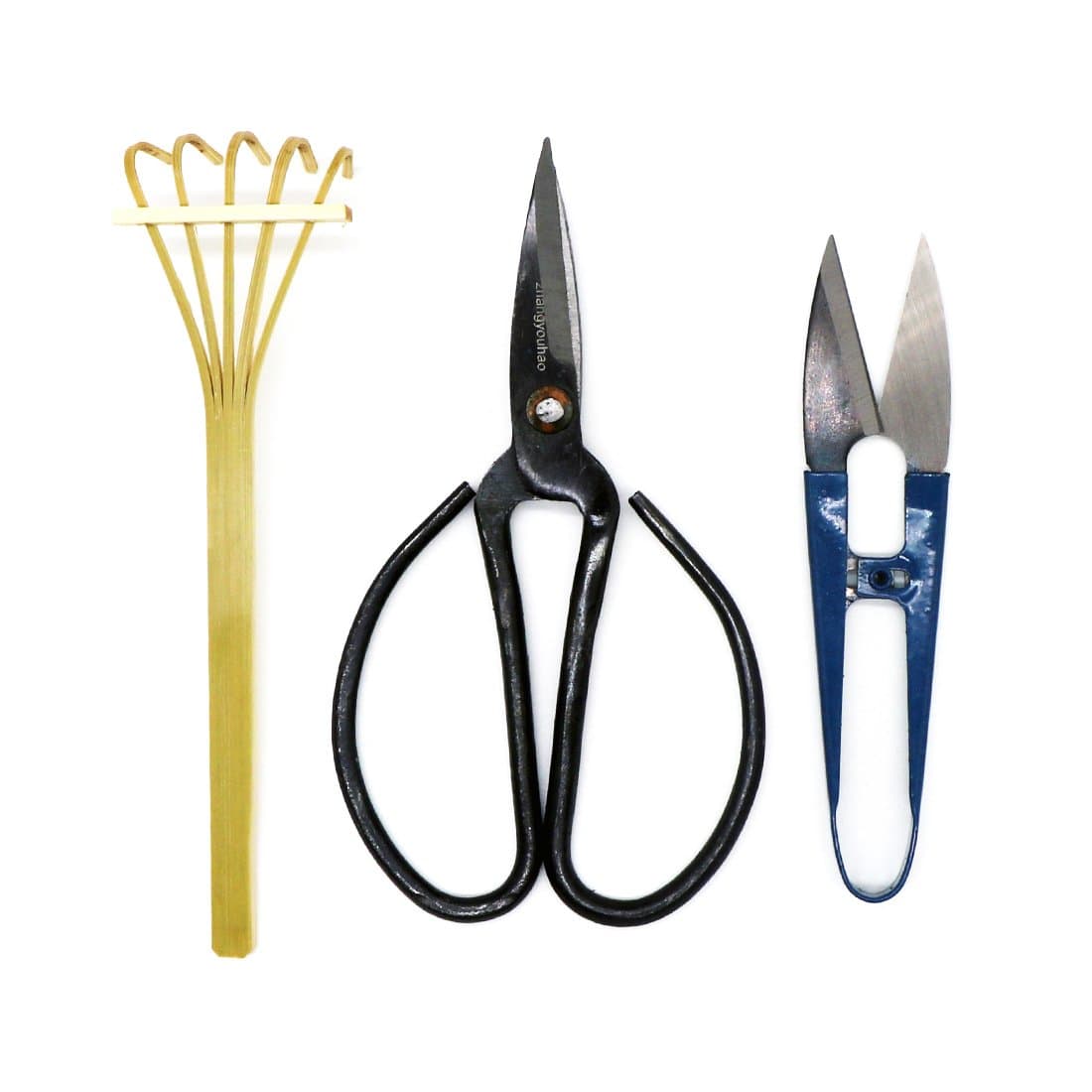 Bonsai Tree Pruning Trimming Starter Tool Kit - Pruning Scissors, Bonsai Scissors for Bud & Leaves Trimmer, Bamboo Rake - Set of 3