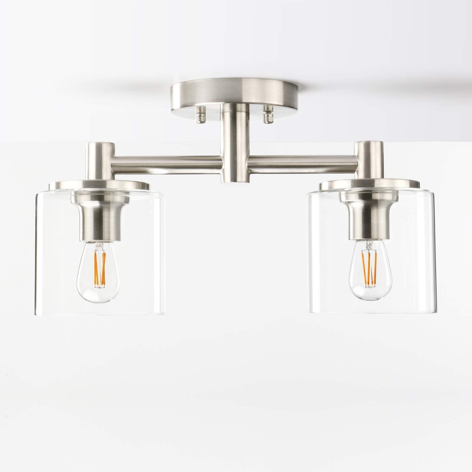 YosoanIndustrial Edison Glass Ceiling Lights, 2 Glass Pendant Light Fitting, Loft Bar Flush Mount Hanging Lights (Brushed)