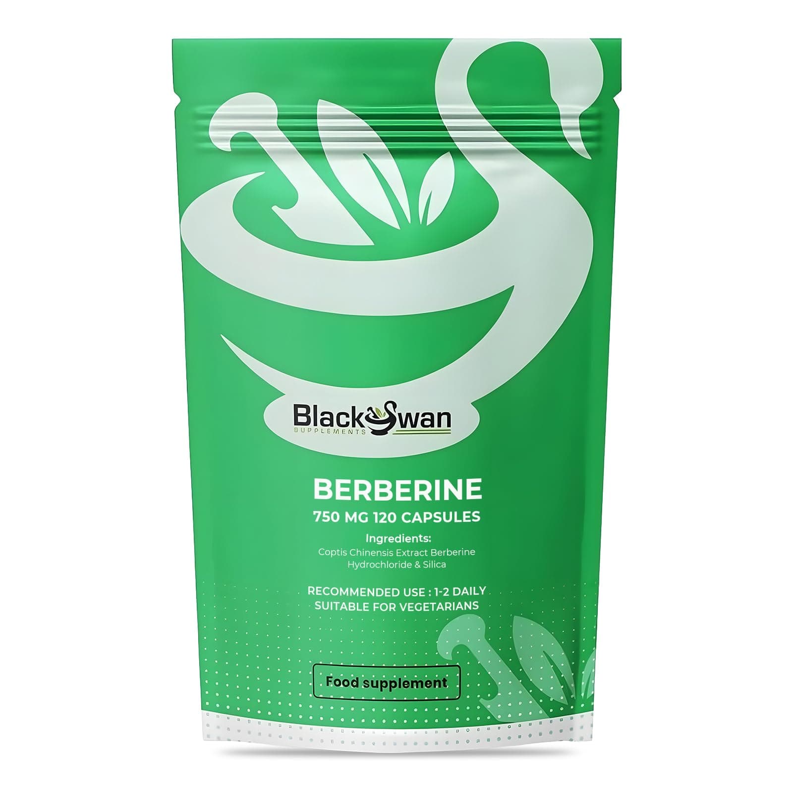 Black Swan Berberine Supplement 750mg Capsules - Pure Berberine HCL High Strength Supplement - Berberine Weight Loss Vegan Formulated Capsule Anti-oxidant and Anti-inflammatory - 120 Capsules