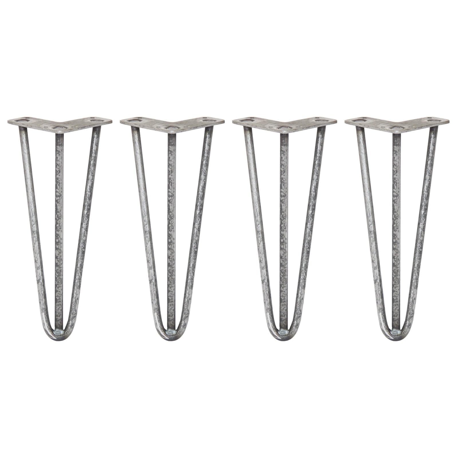 4 x Hairpin Legs / Hair Pin Legs Set Furniture Desk Bench Chair Table 12" 3 Prong 12mm Raw Steel & Protector Feet