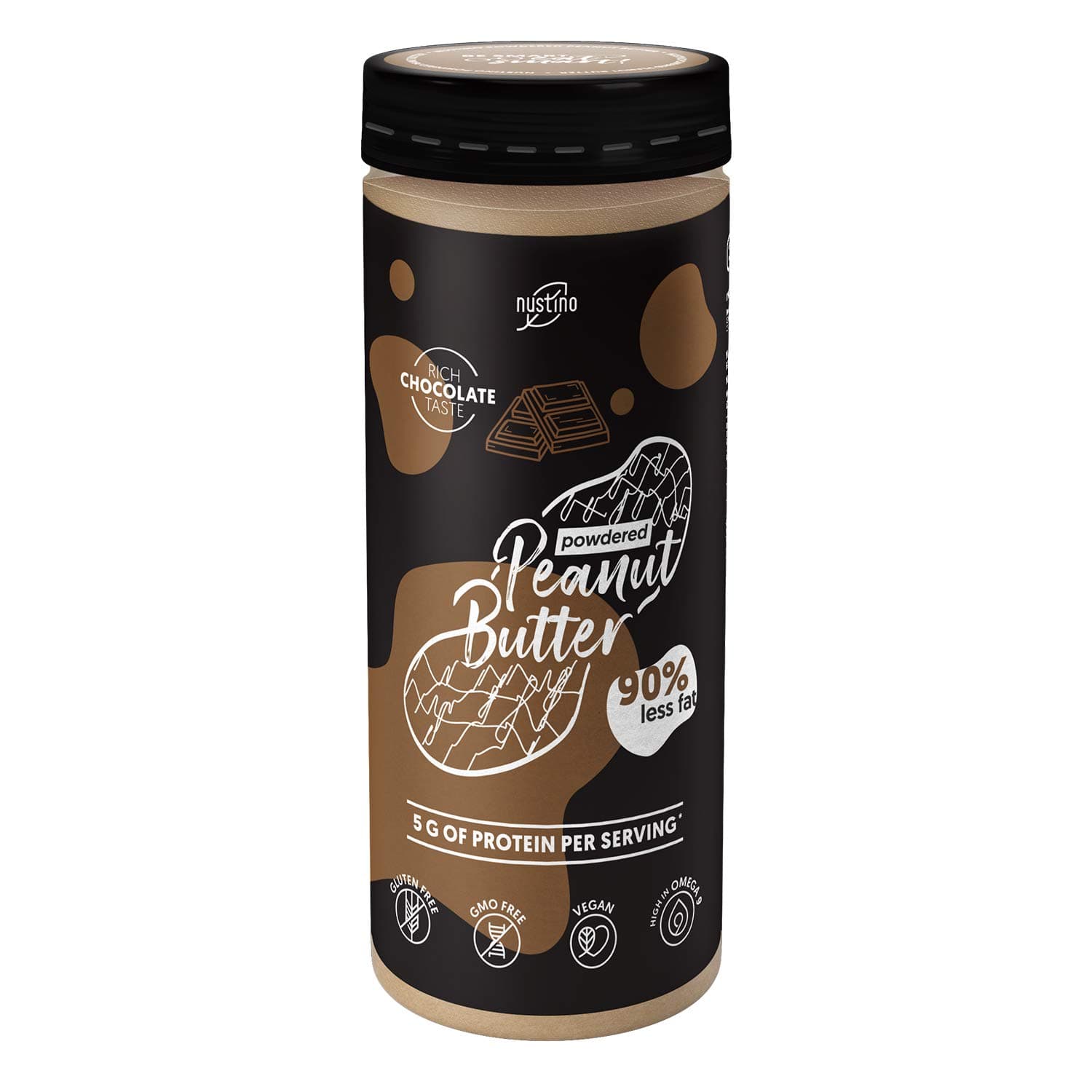 Nustino Powdered Peanut Butter | Peanut Butter in Powder | Chocolate Peanut Butter with Cocoa | 90% Less Fat Than in Regular | High in Proteins | 100% Natural Content | 200 Grams
