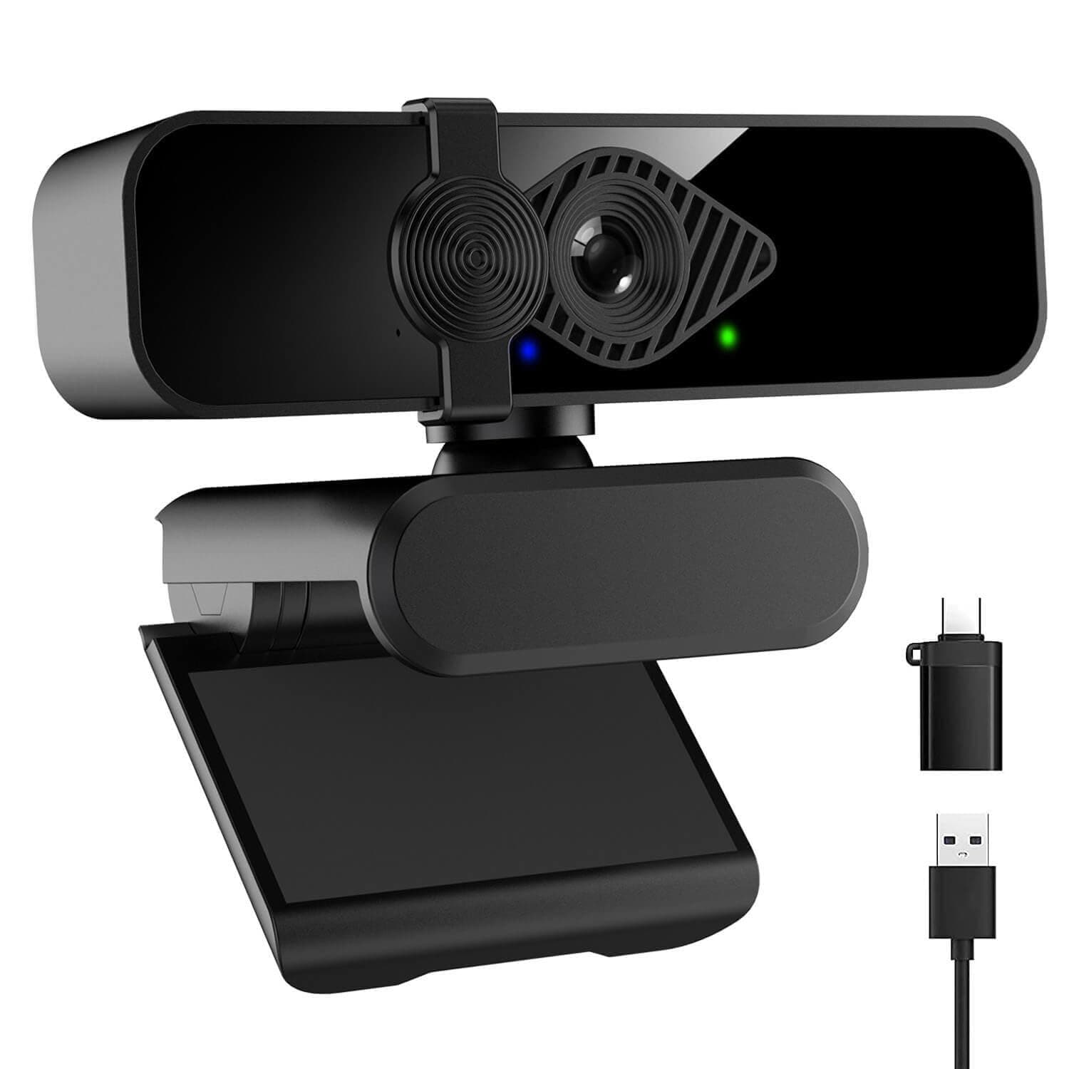 2K Ultra HD Webcam, Computer Camera for PC Monitor Laptop Desktop - External Web Cameras with Microphone, USB C Adapter, Privacy Cover for Video Conferencing, Streaming & Online Learning