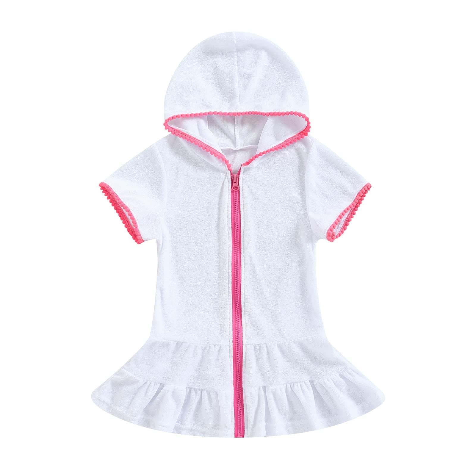Toddler Little Girls Swim Coverups Kids Zip-Up Hoodie Beach Pool Bathing Suit Robe Terry Swimsuit Cover Up
