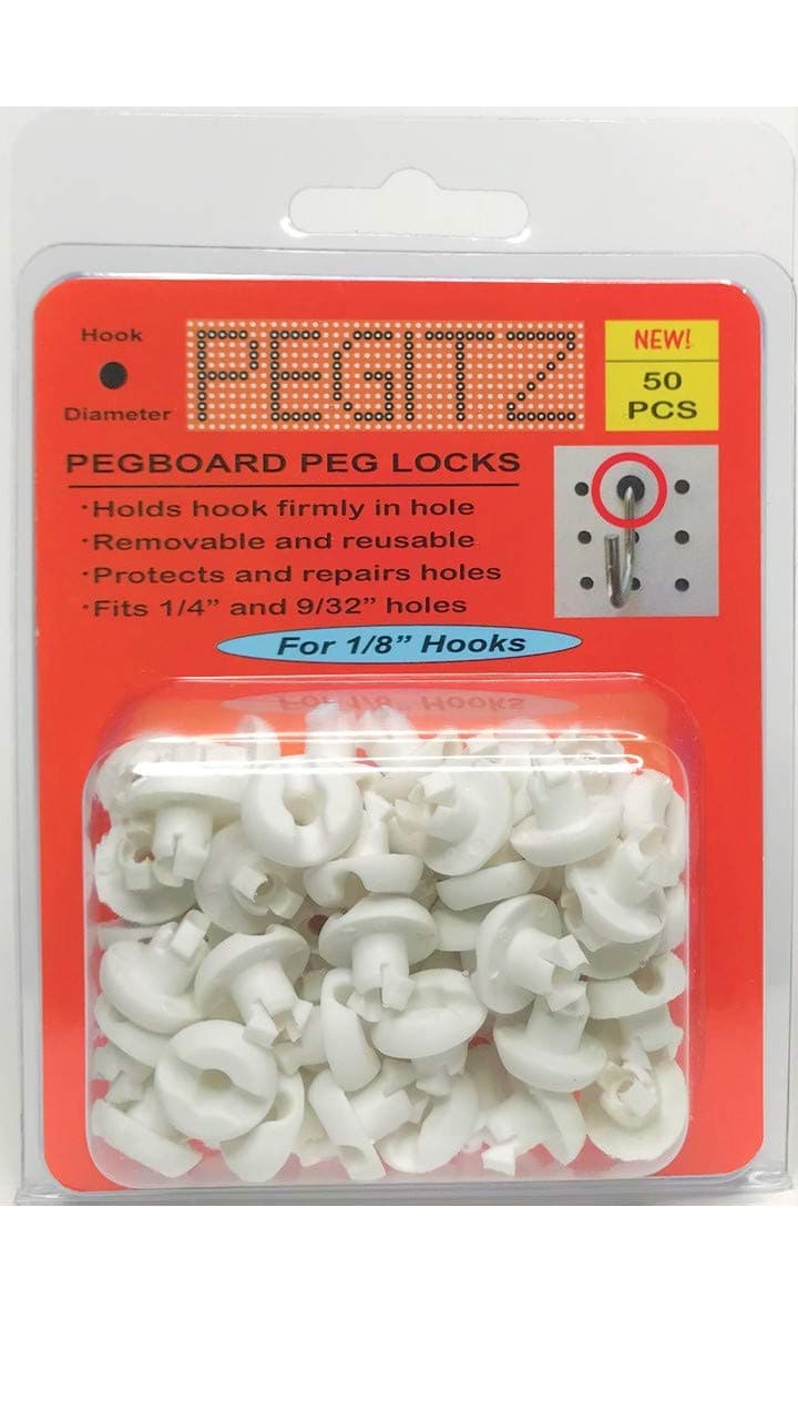 Pegboard Peg Locks 50PCS (1/8 inch, White)