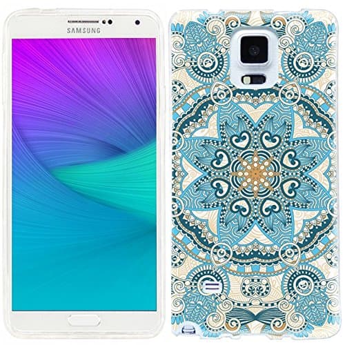 Note 4 Case,Note4 Case,ChiChiC 360 Full Protective Shockproof Slim Flexible Soft TPU Art Graphic Designer Cover Cases for Samsung Galaxy Note 4,Geometric Sky Blue Navy Orange Mandala