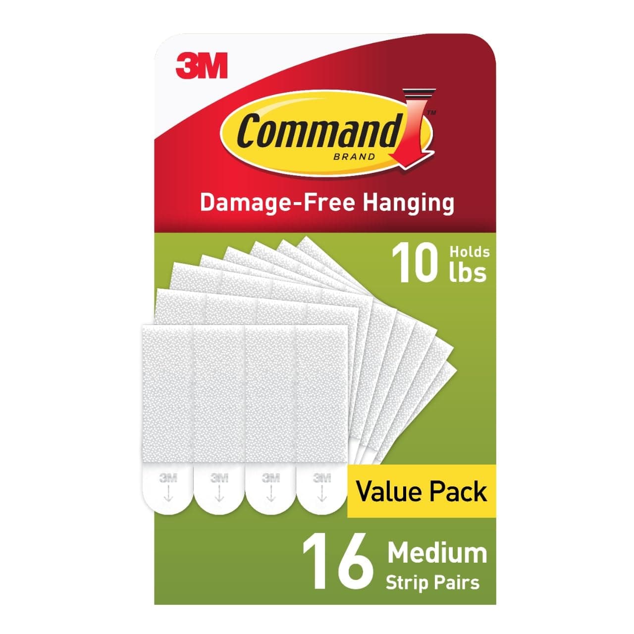 10 lb Medium 16 Pairs Picture Hanging Strips (32 Strips), Damage-Free Hangers for Picture Frames, No Tools Required, Great for Home Room Wall Decor, White Adhesive