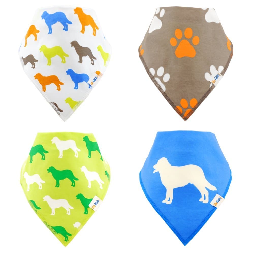 BeAble Kids Baby Bandana Drool Bibs Gift for Drooling/Teething Little Ones, Absorbent Organic Cotton, Adjustable Snaps, Stylish Original Designs Set"Baby's Best Friend", 4 Piece