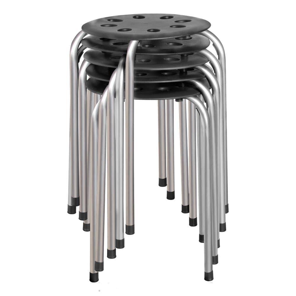 Compact Plastic and Metal Stackable Stools Set for School, Office, Primary and University Students - Black and Silver (Pack of 5), 17.75, NOR-STOOLBS-SO