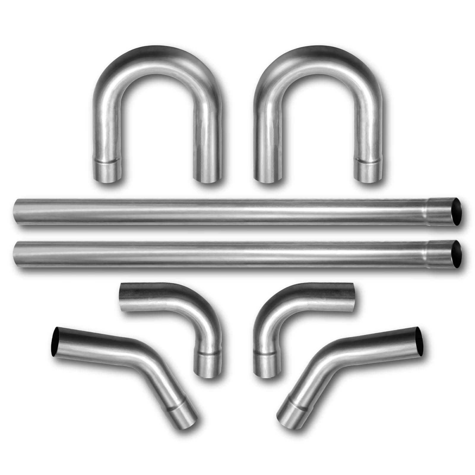 2.25'' Stainless Steel 409 Custom Exhaust Pipe Kit Tubing Mandrel Bend Pipe Straight & U-Bend Universal Exhaust System 8PCS