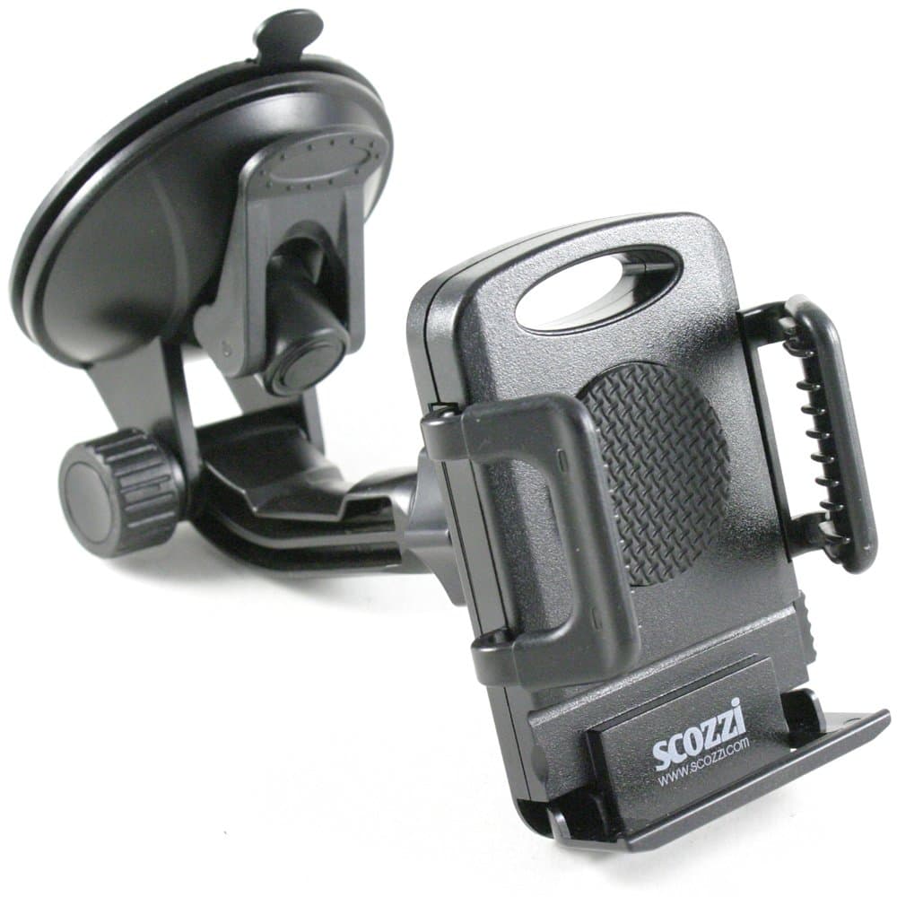 scozzi® 360° car mount holder for [SONY Xperia XZ1 XZs XZ Z5 Z3 Z2 Z1 Z X E5 XA1 XA XA1 M5 M4 M2 ZL E E1 E3 E4g SP L L1 T2 | even Compact Premium Ultra Aqua] windscreen mount windshield black (ama3)