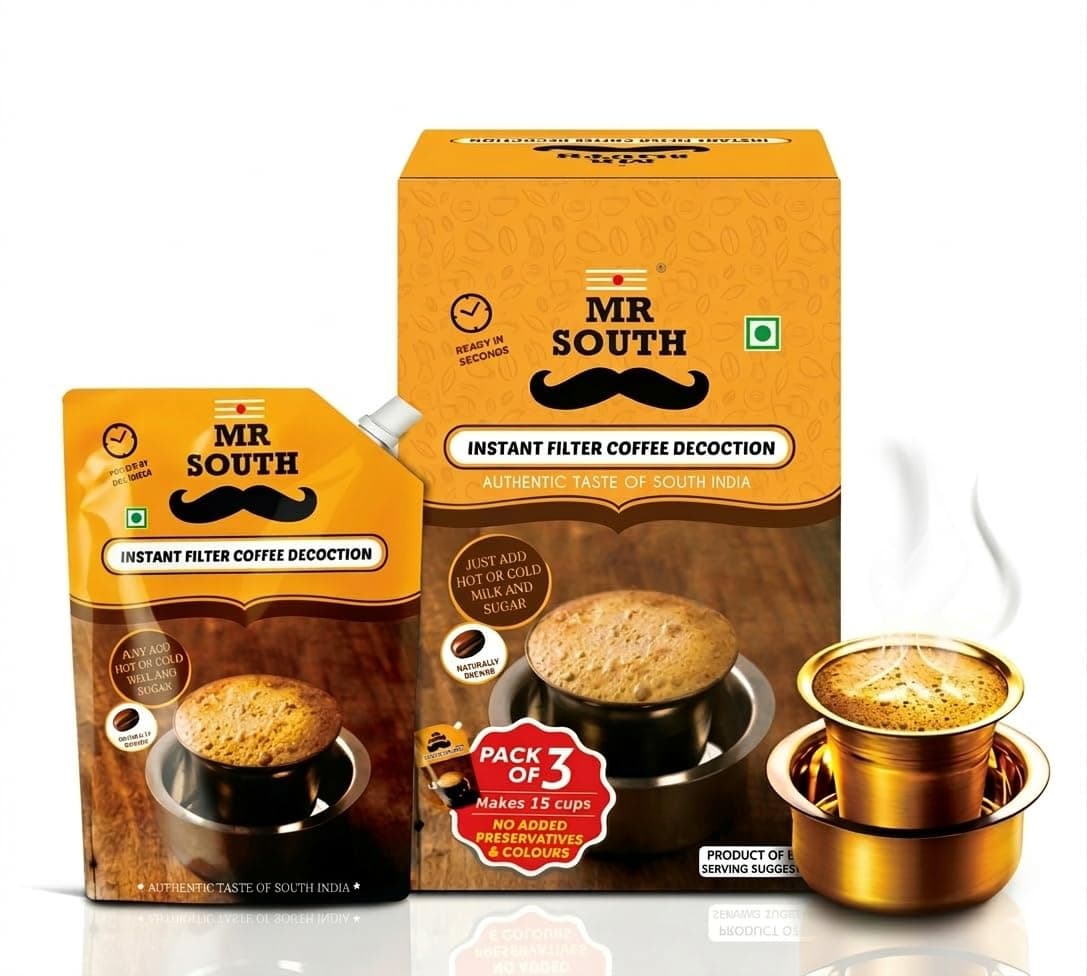 Mr South Filter Coffee Liquid Decoction - Pack Of 3 (100Ml Each) | 70% Coffee & 30% Chicory | Strong And Aromatic Filter Coffee | Arabica & Robusta Beans | Authentic South Indian Flavour
