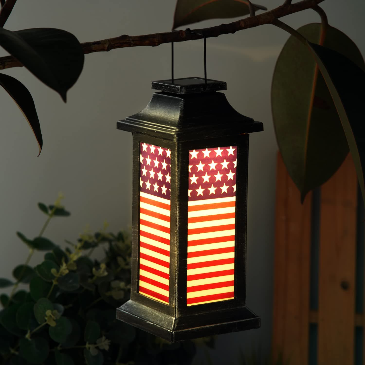Garden Decorative Solar Lanterns Outdoor Waterproof Hanging Lamp,American Flag Independence Day National Day