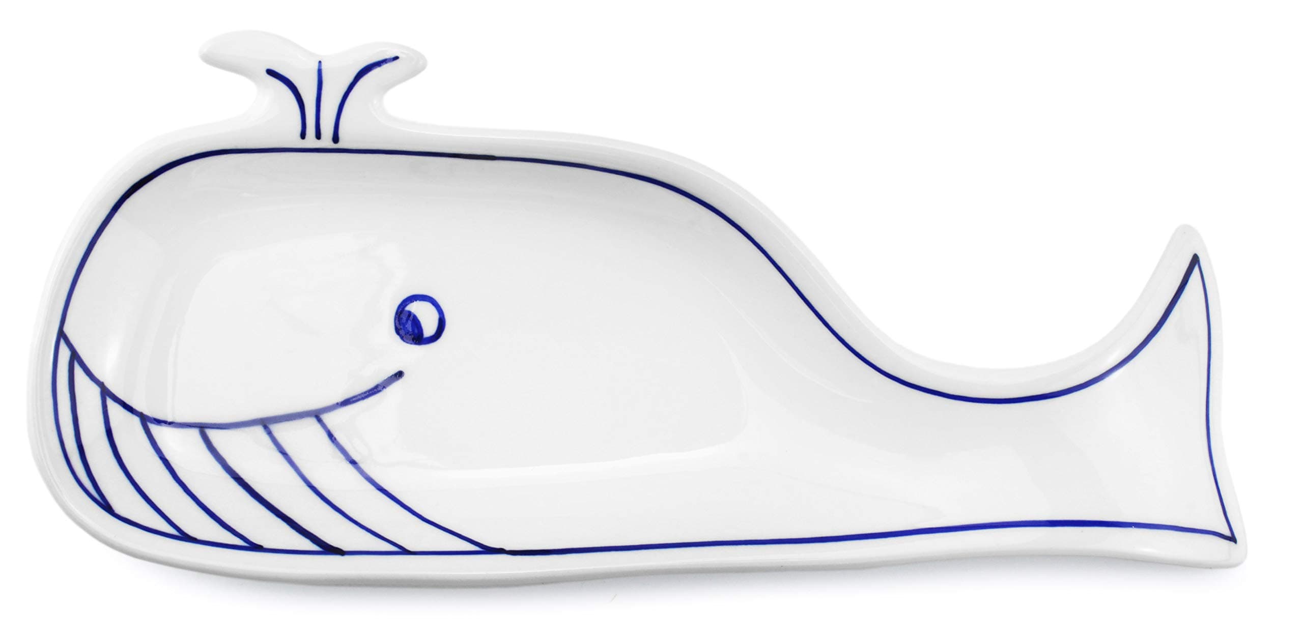Cornucopia Whale Spoon Rest; Blue and White Ceramic Novelty Spoon Holder for Kitchen Stove