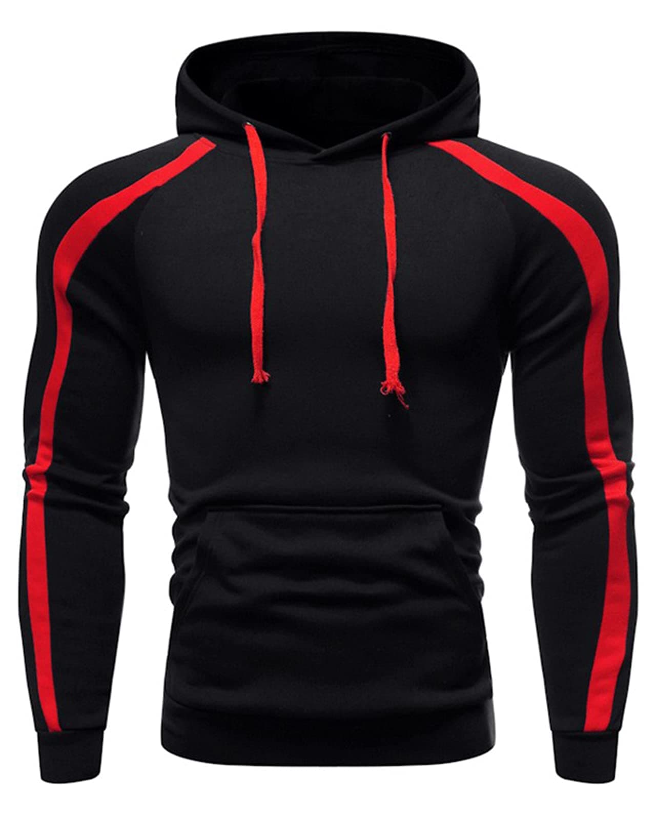 Men Stripe Henley Hoodie Muscle sweaters Lightweight Kangaroo Pocket Long Sleeve Top