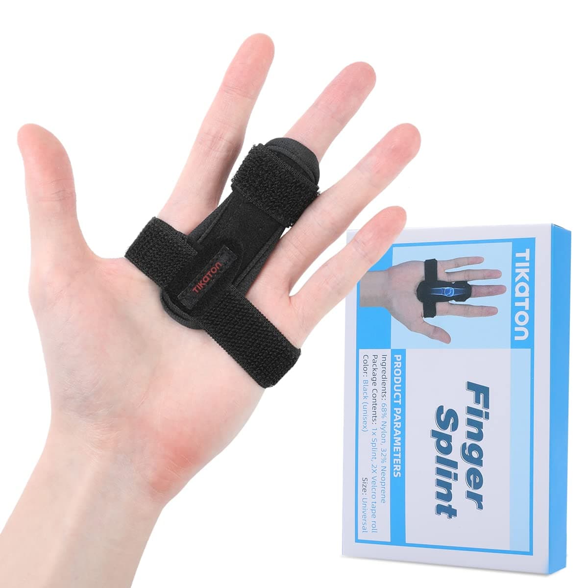 Tikaton Trigger Finger Splint, for Right/Left Hand Stabilizing Support for Sprains, Mallet Injury, Tendonitis, Adjustable Thumb Brace with Built-in Strips (Black, Short Splint)