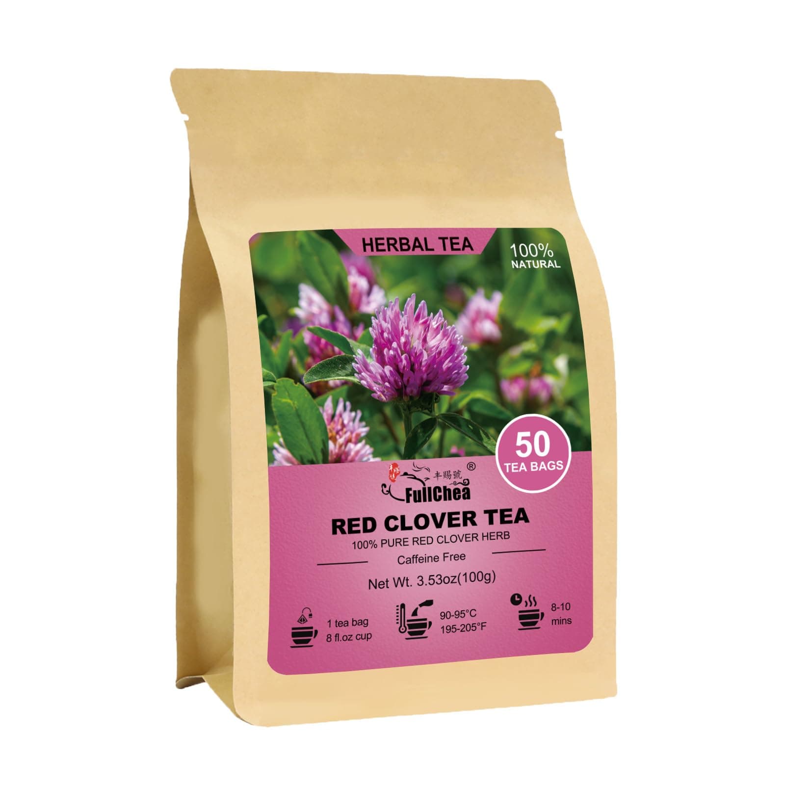 Red Clover Tea Bags, 50 Teabags - Pure Red Clover Herb - Non-GMO - Caffeine-Free - Rich in Antioxidants & Supports Wellness