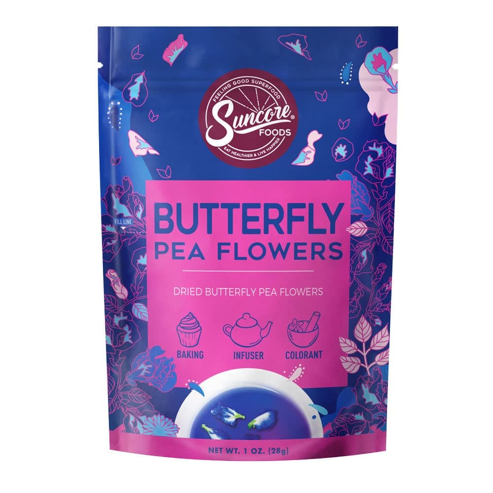 Suncore Foods Dried Butterfly Pea Flowers Bloom, Caffeine-Free Tea, Gluten-Free, Non-GMO, 1oz