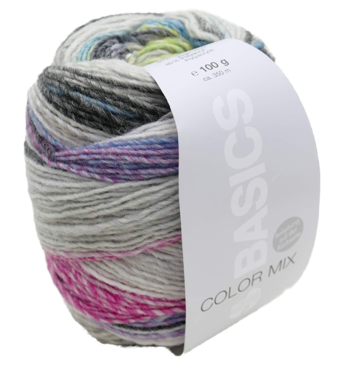 Lana Grossa Basics Colour Mix 607 Wool with Knitting Pattern for a Loop, Colour Gradient, Needle Size 4.5-5 mm, 100 g Approx. 350 m