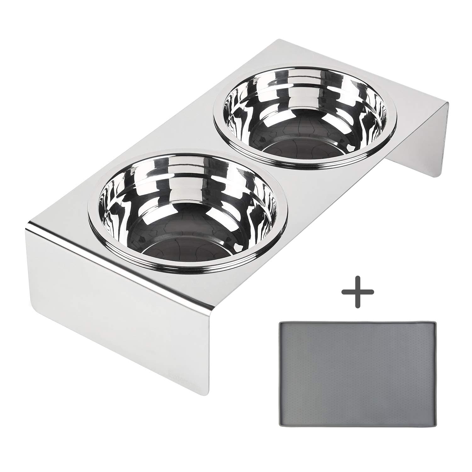 Eudemonia 4" Stainless Steel Elevated Cats & Dogs Food Bowls with Silicone Food Mat, Raised Pet Feeder for Kitten&Puppy&Small Dogs