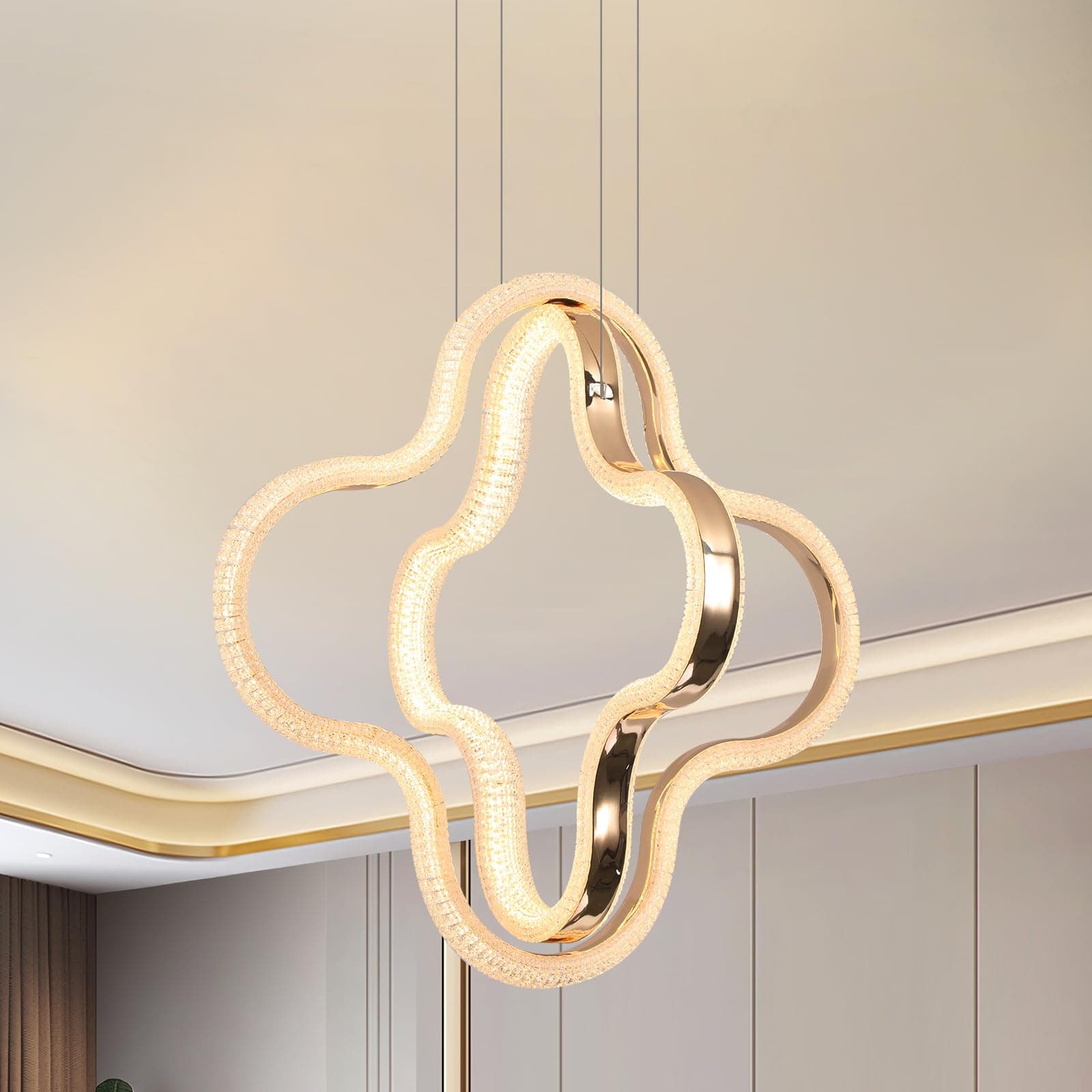 YATAI Bedroom LED Chandelier, Modern Dimmable Electro-gilding Gold Chandelier Light for Dining Room Table, Kitchen Table Island, Bedroom, Acrylic Adjustable Color Temperature Chandelier Lamp