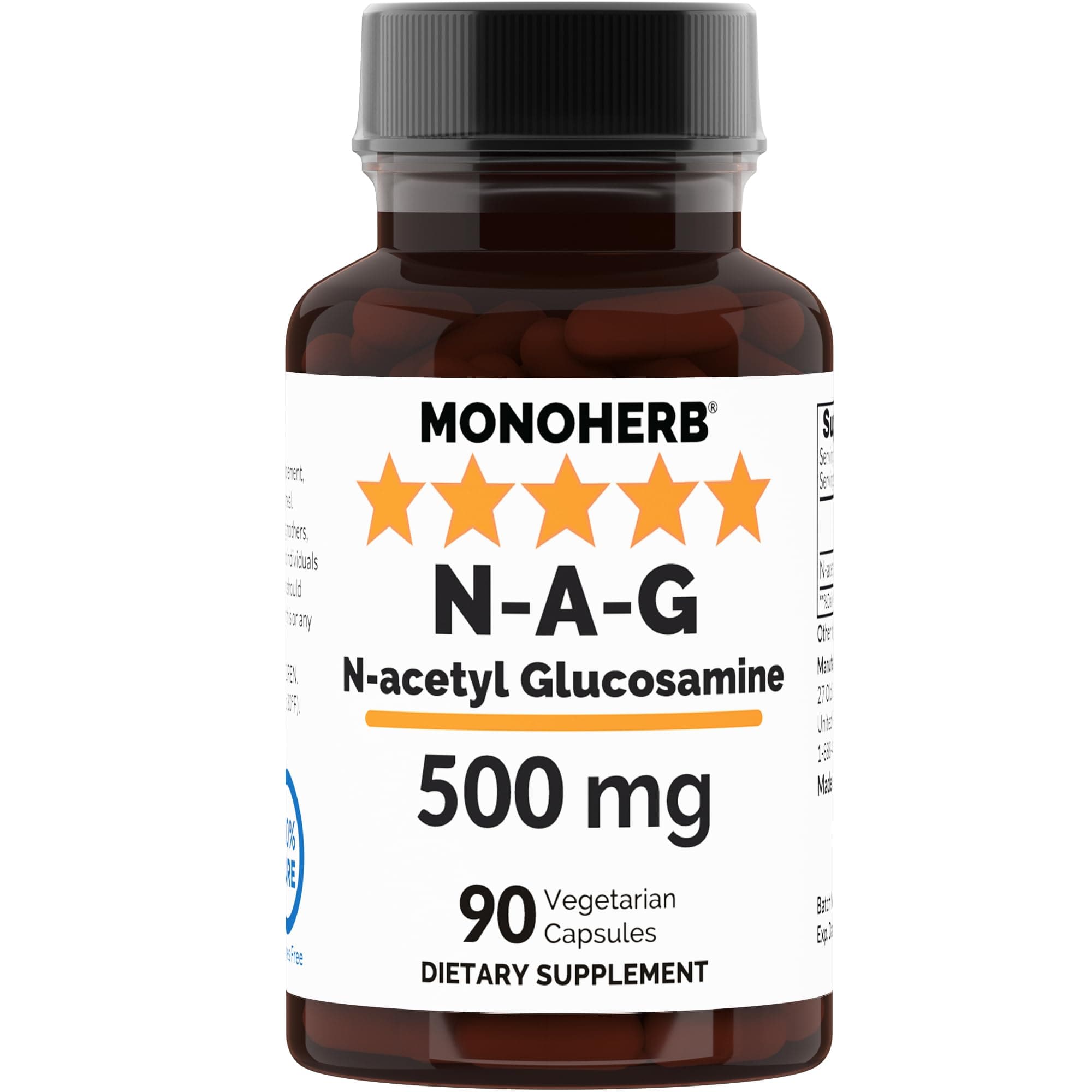 MONOHERB N-Acetyl Glucosamine 500 mg - NAG Supplement - 90 Veg Capsules