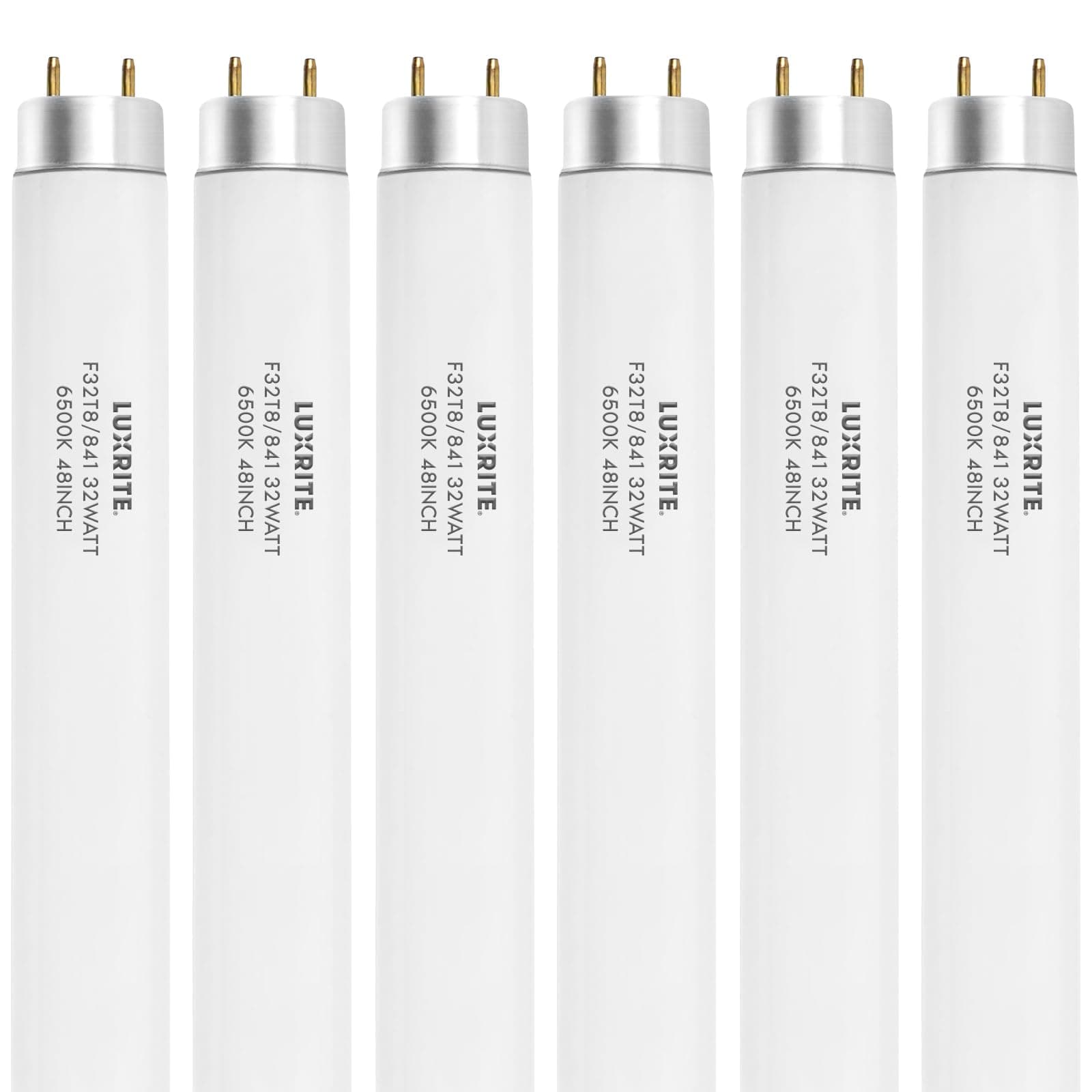F32T8/865 32W 48 Inch T8 Fluorescent Tube Light Bulb, 6500K Daylight, 2800 Lumens, G13 Medium Bi-Pin Base, LR20735, 6-Pack