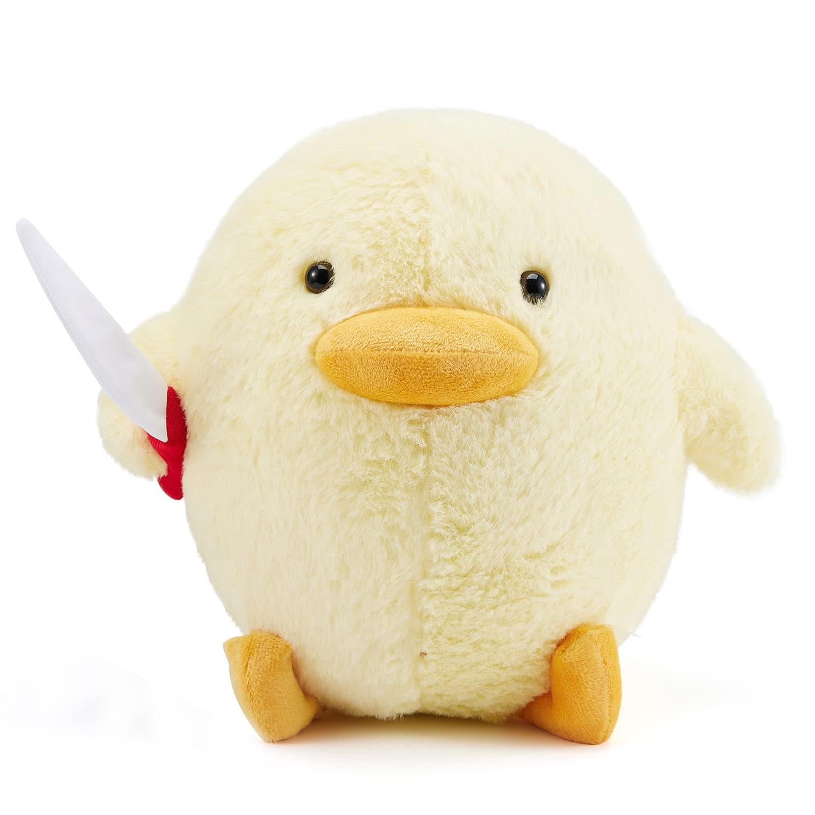 Cute Duck Plush with Knife Duckling Stuffed Animal Plush Toy Duckie Throw Pillow Plushies Doll Toys Gift for Boys Girls Adults (Yellow, 11.8 inch)